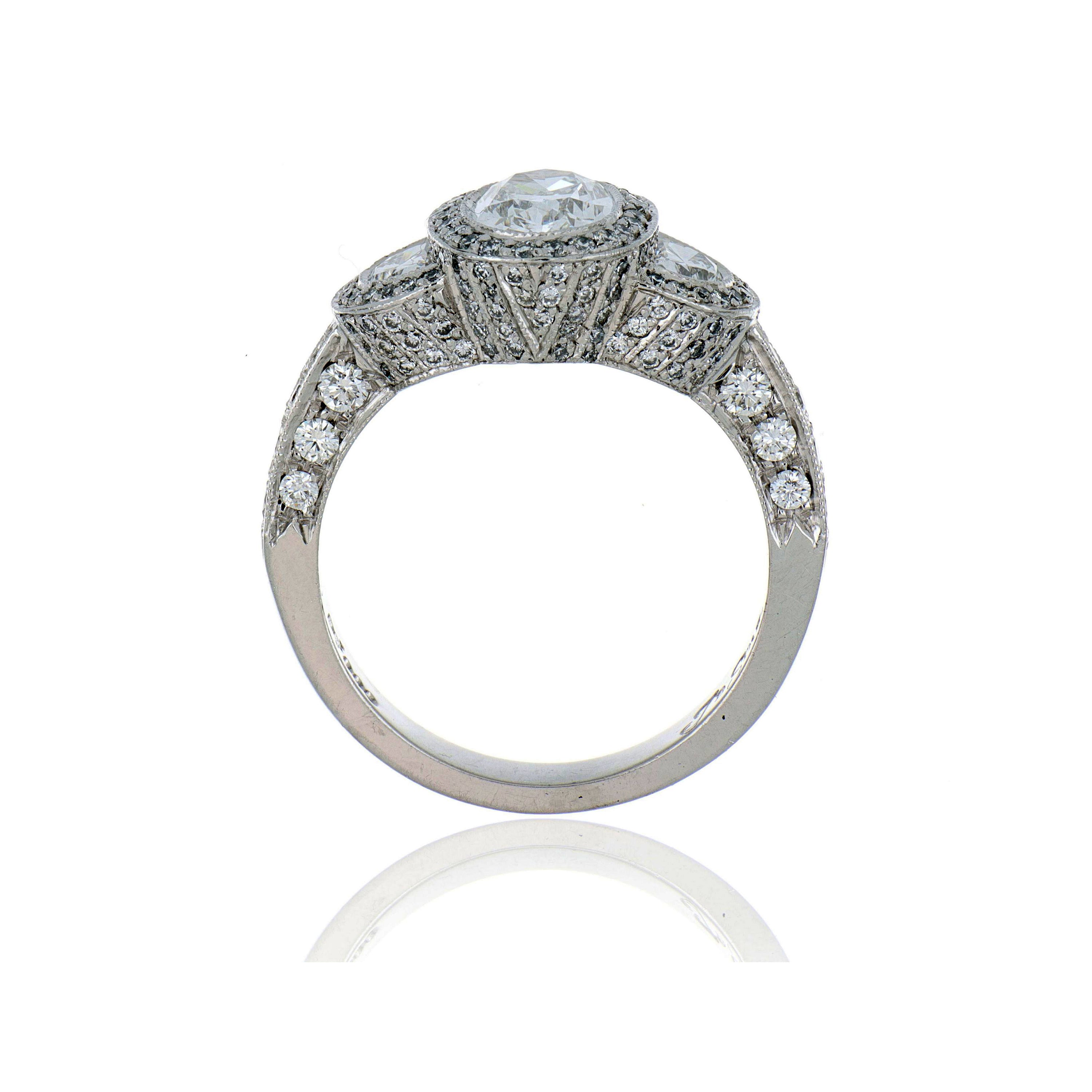 Platinum Oval Three Stone Diamond Engagement Ring