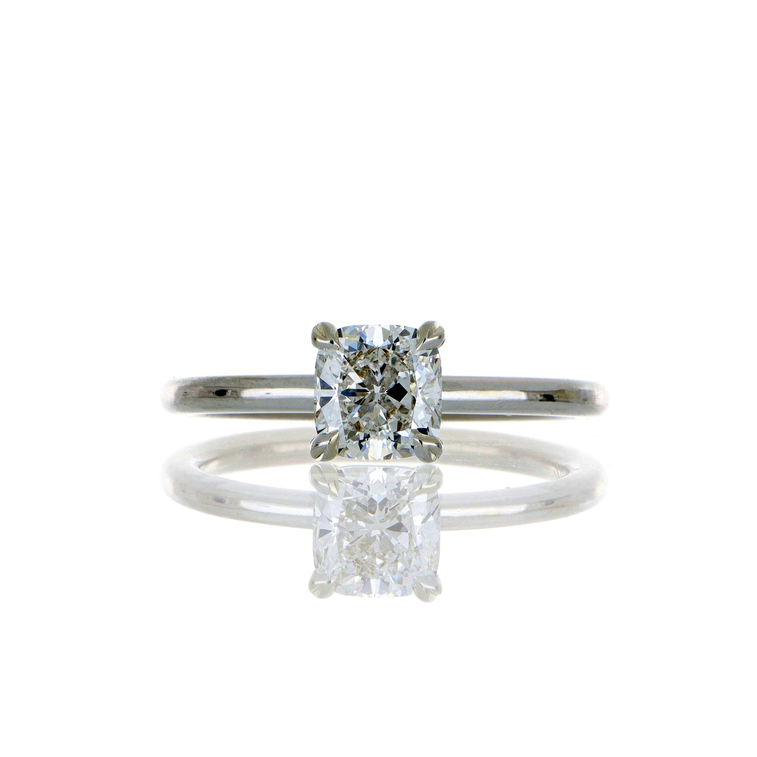 Simple 18k White Gold Cushion Solitaire Engagement Ring