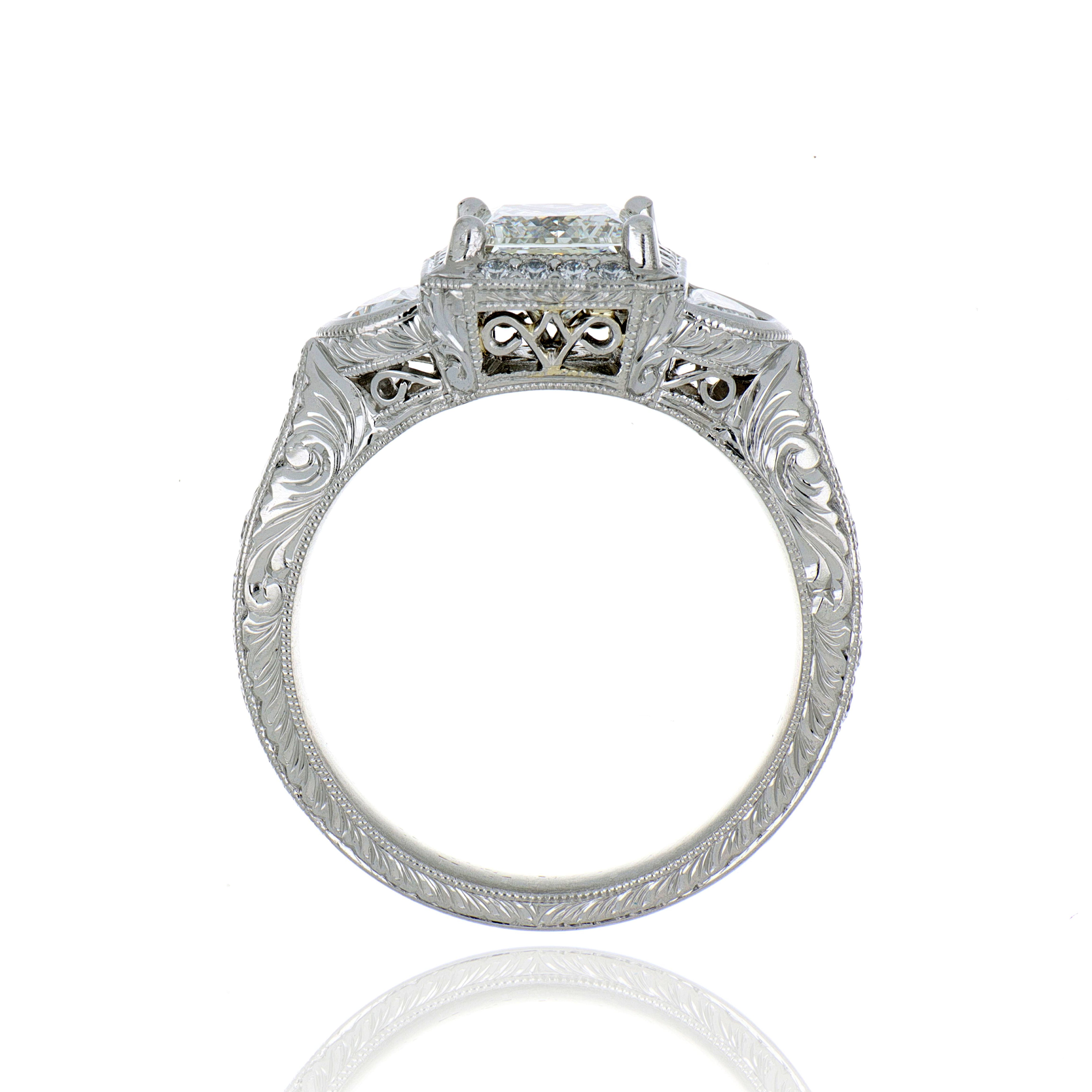 Platinum Vintage Style 3 Stone Diamond Engagement Ring - Charles Koll Jewelers