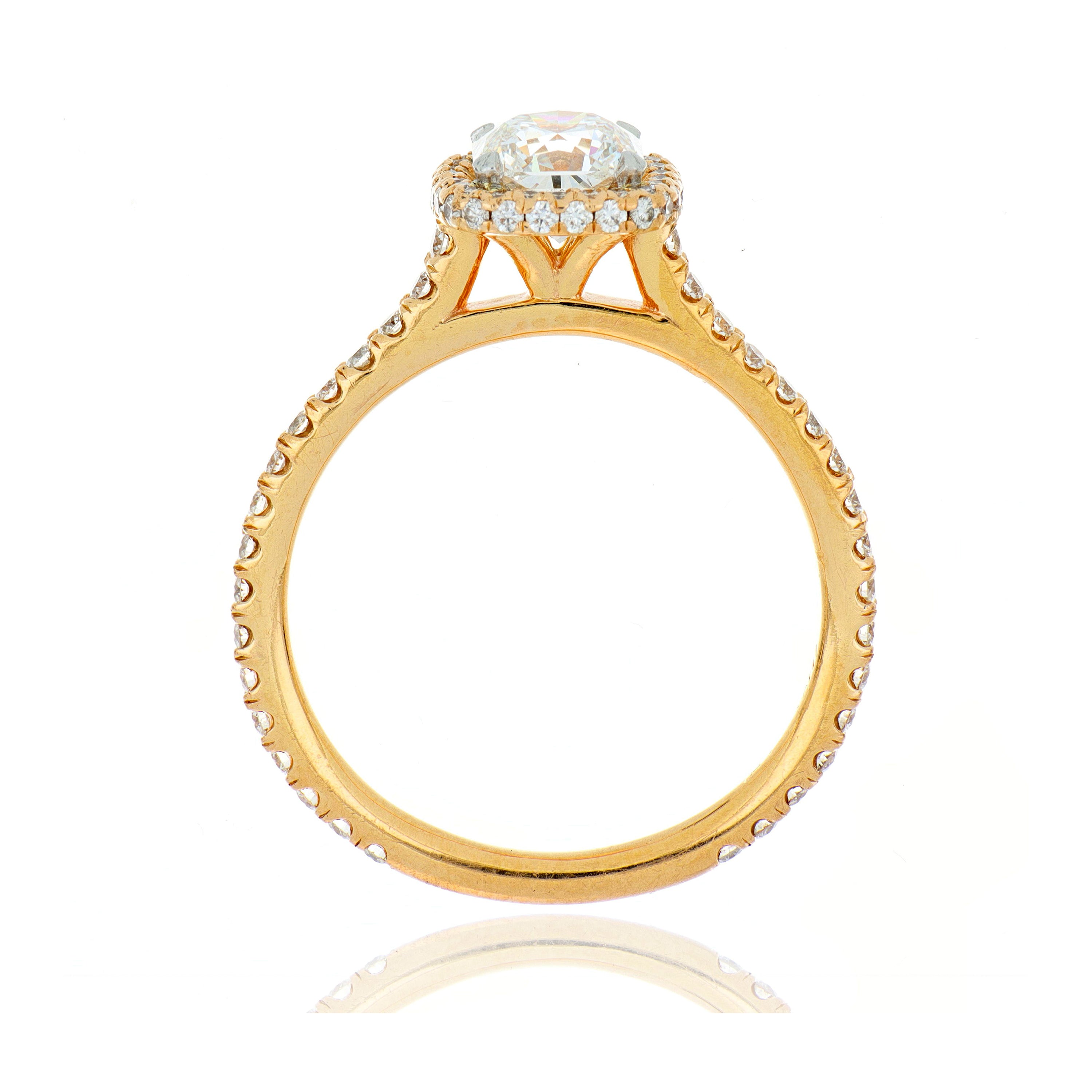 18k Rose Gold Hearts on Fire Cushion Shaped Halo Engagement Ring