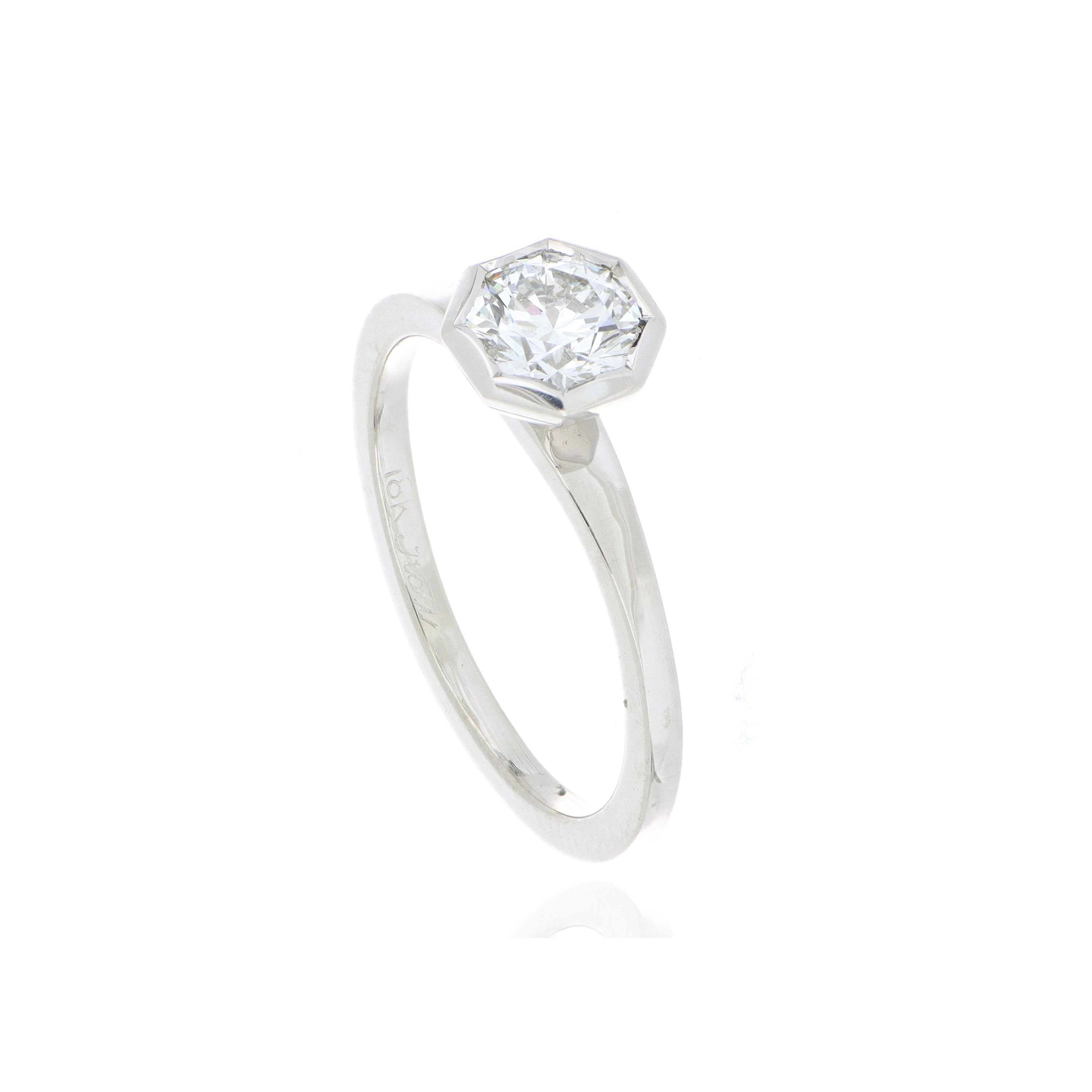18k White Gold Bezel Set Diamond Solitaire Engagement Ring - Charles Koll Jewelers