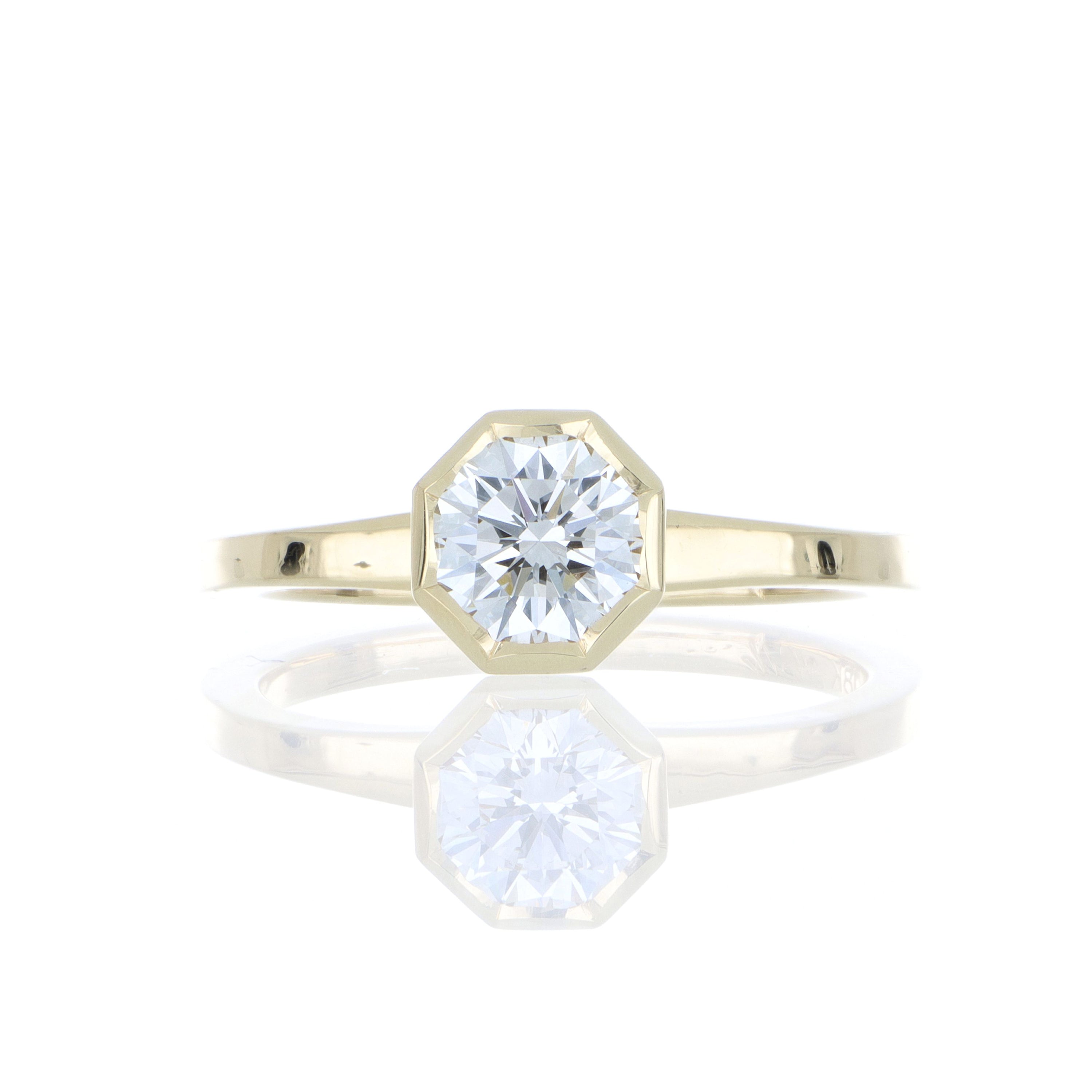 18k Yellow Gold Solitaire Bezel Diamond Engagement Ring - Charles Koll Jewelers