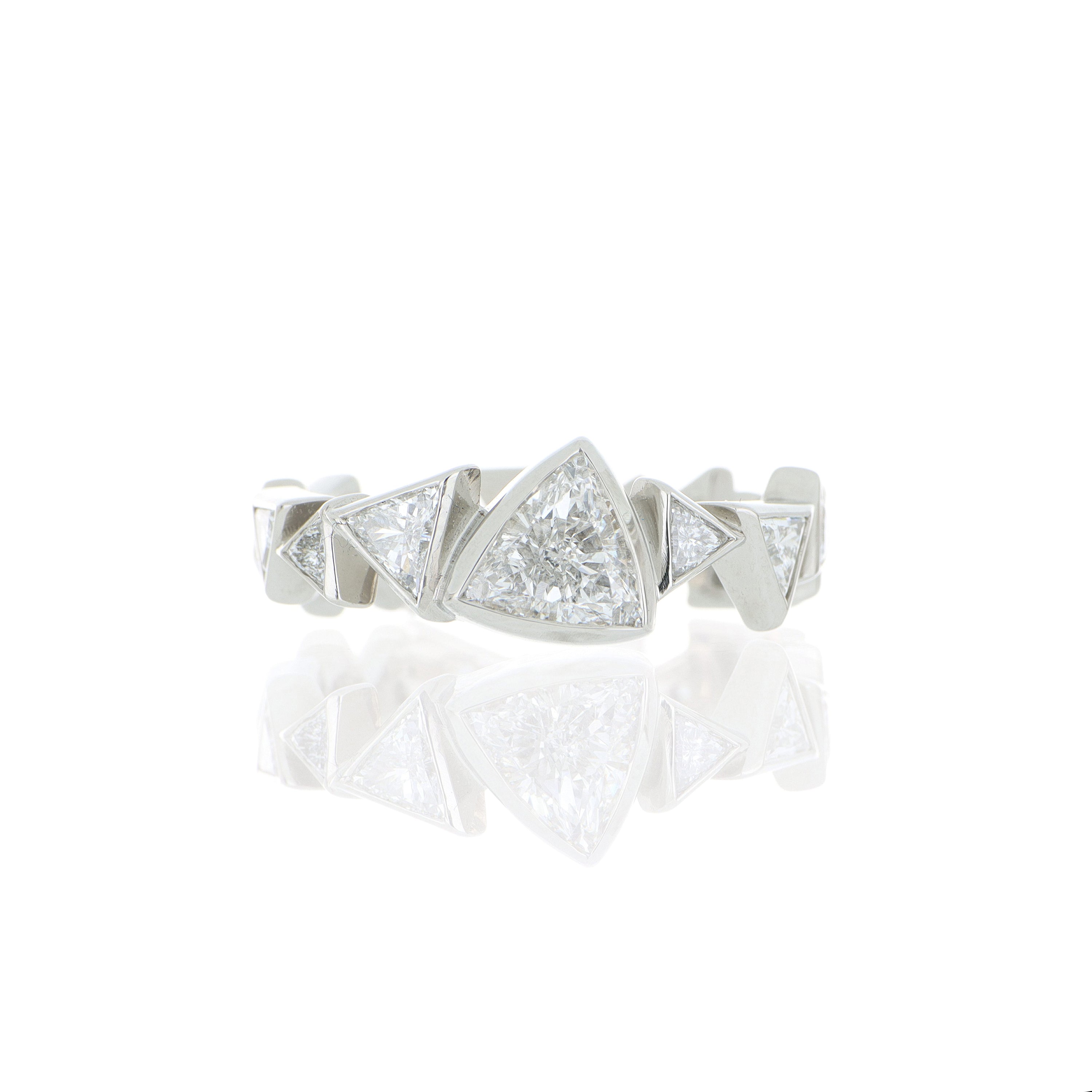 Platinum Scattered Triangle Shaped Diamond Eternity Engagement Ring - Charles Koll Jewelers