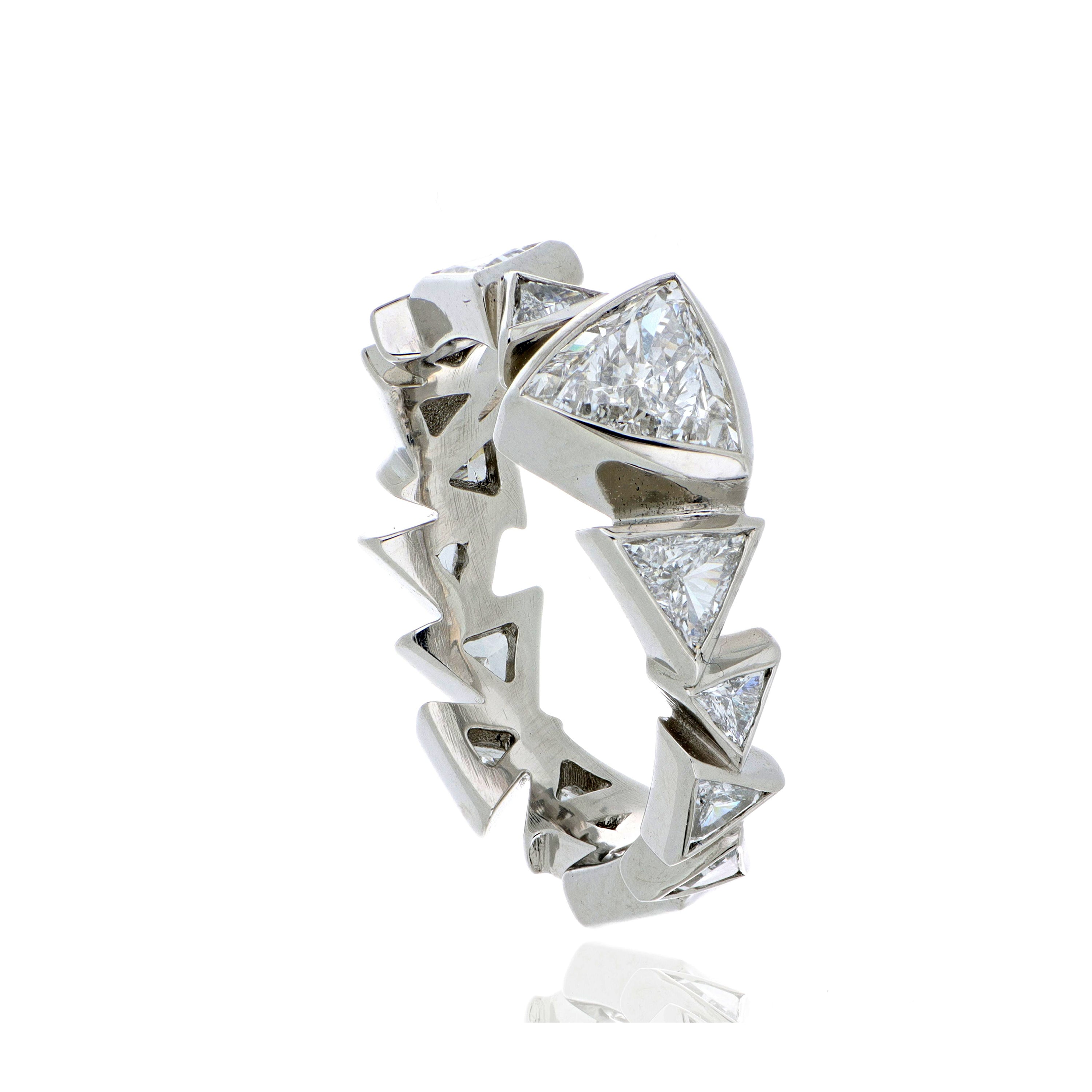 Platinum Scattered Triangle Shaped Diamond Eternity Engagement Ring