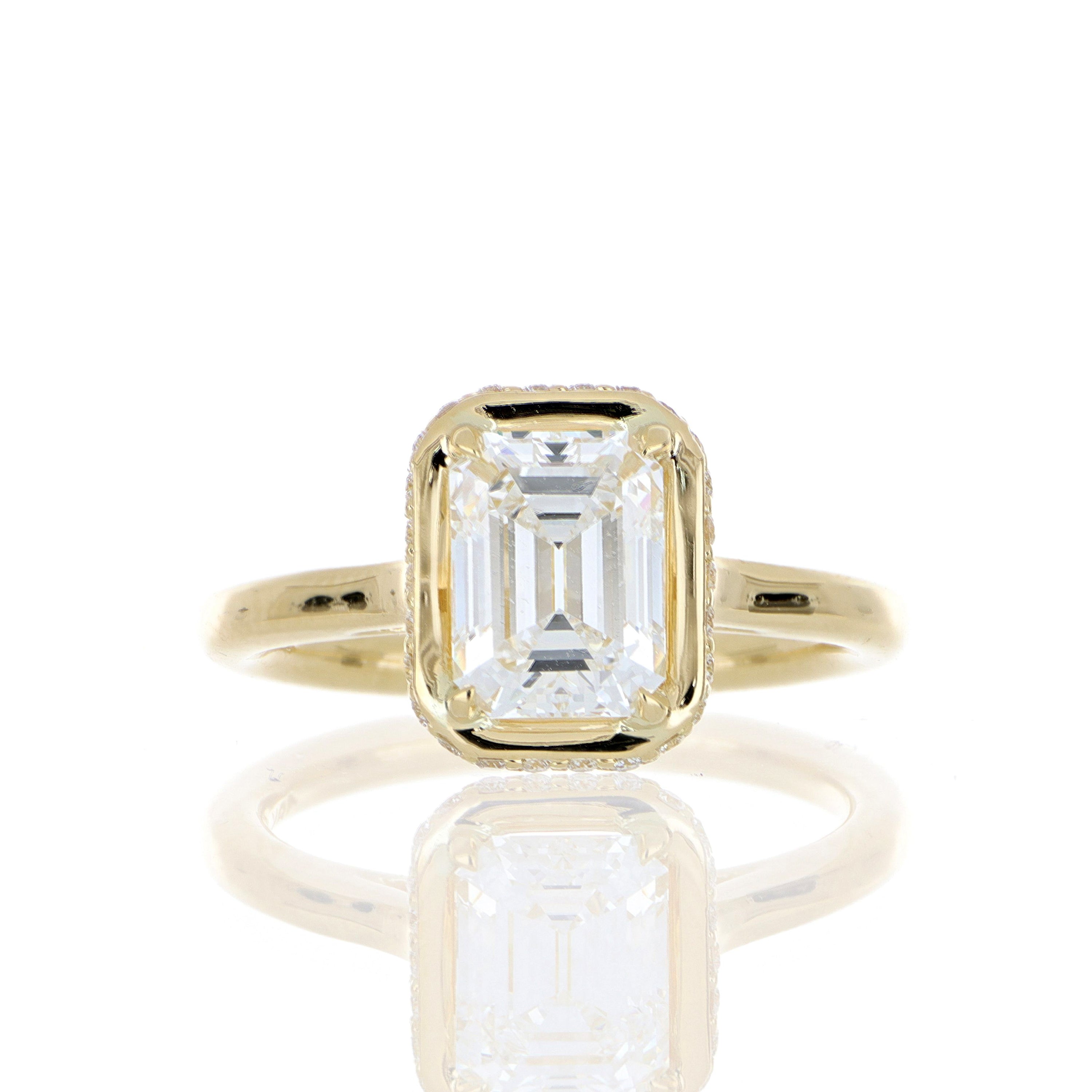 18k Yellow Gold Rectangular Shaped Diamond Halo Engagement RIng