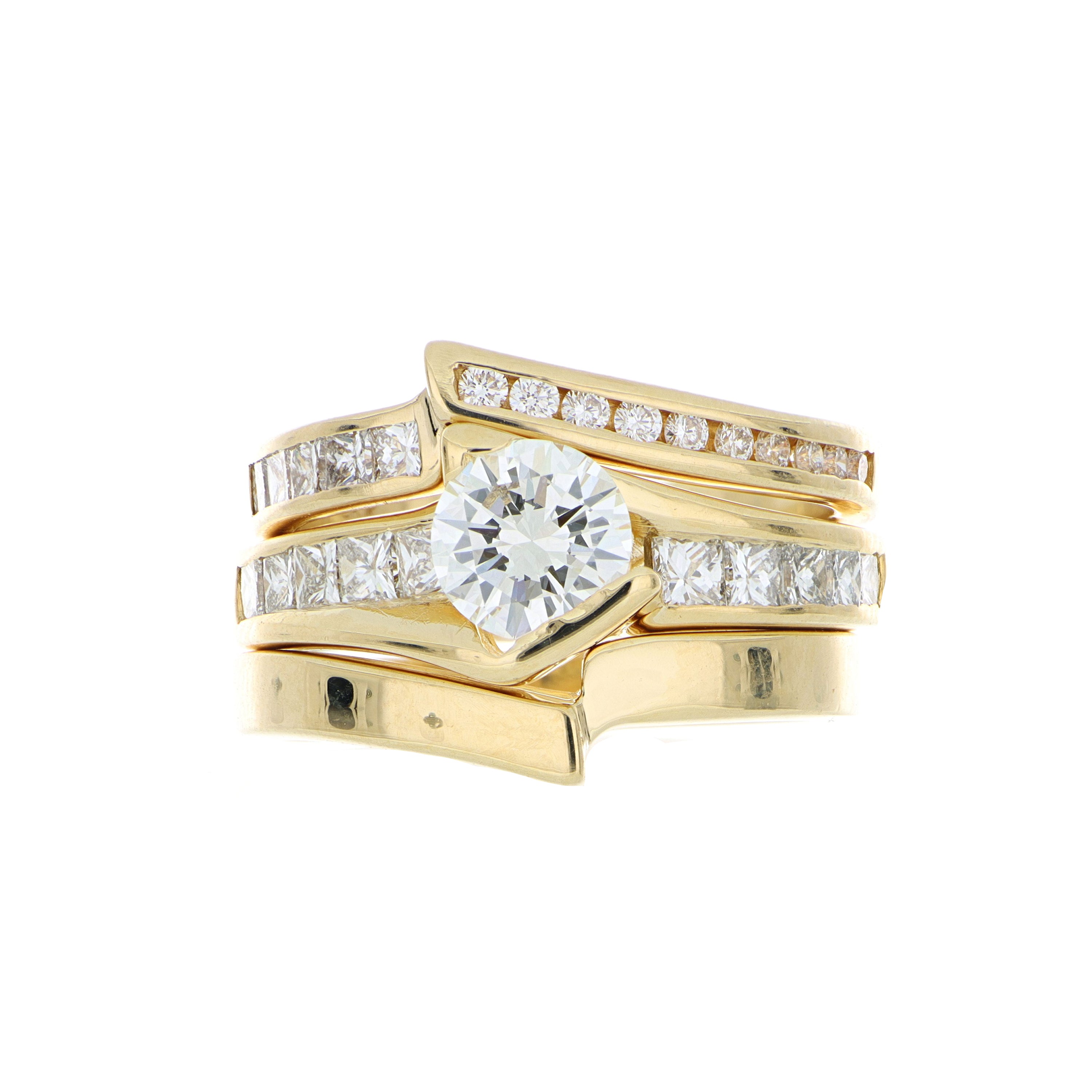 18k Yellow Gold Diamond 3 Ring Bridal Set