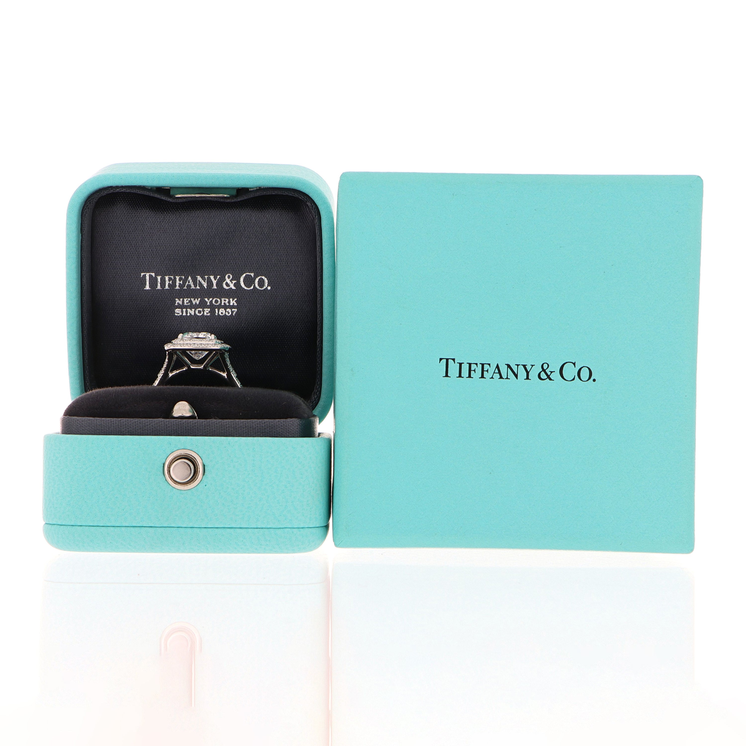 Tiffany & Co. Soleste Platinum Cushion Halo Engagement Ring