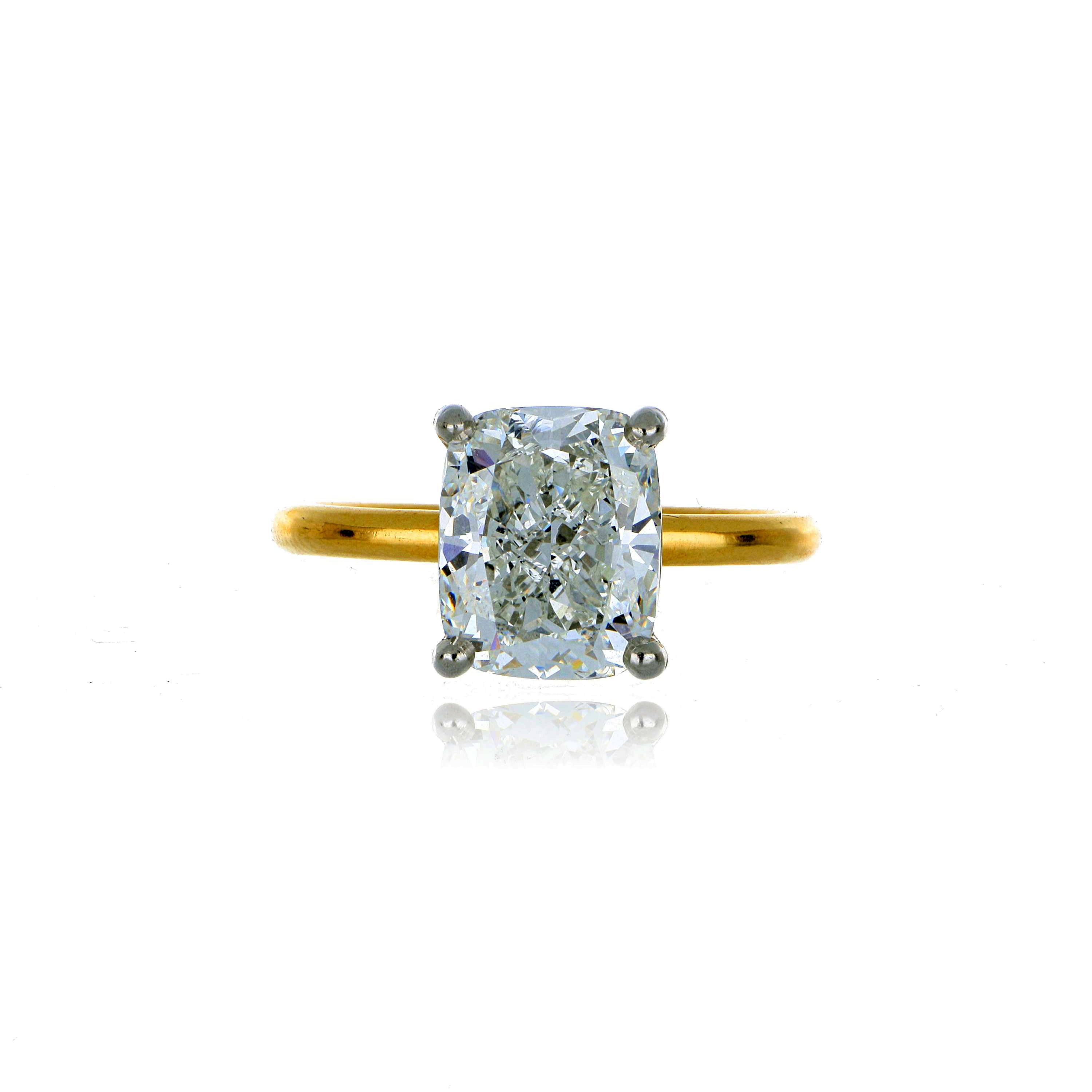 18k Yellow Gold and Platinum Cushion Solitaire Engagement Ring
