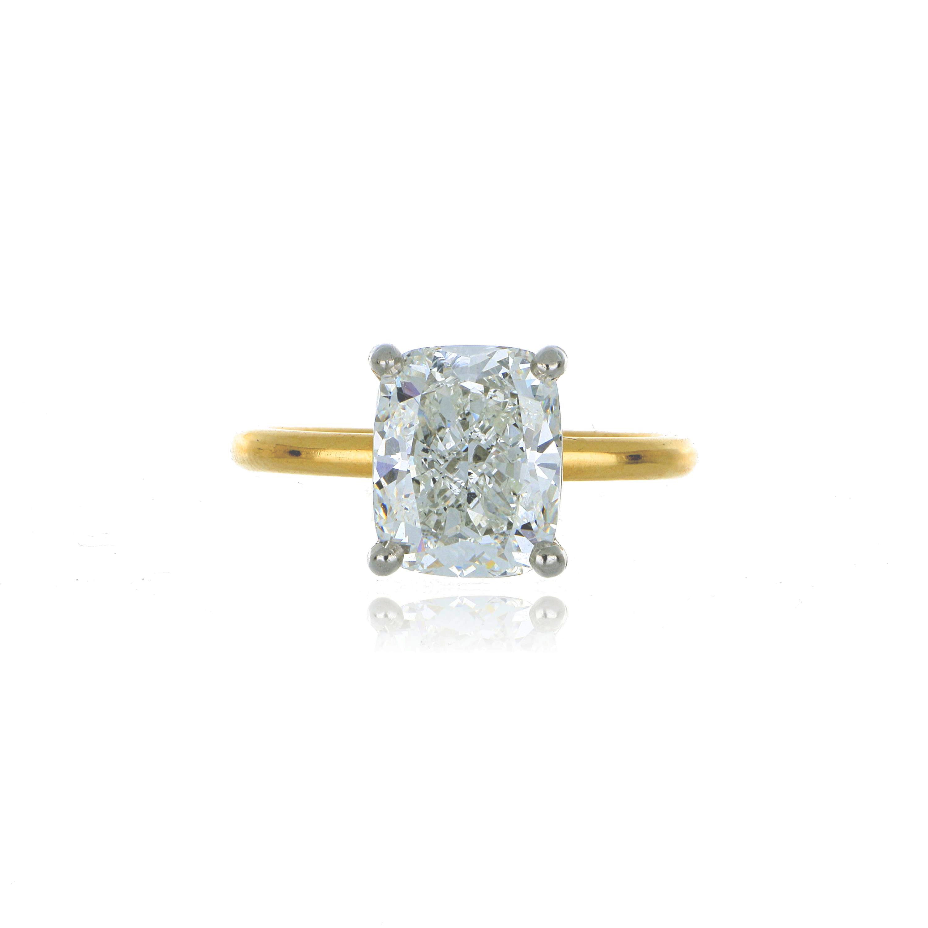 18k Yellow Gold and Platinum Cushion Solitaire Engagement Ring - Charles Koll Jewelers