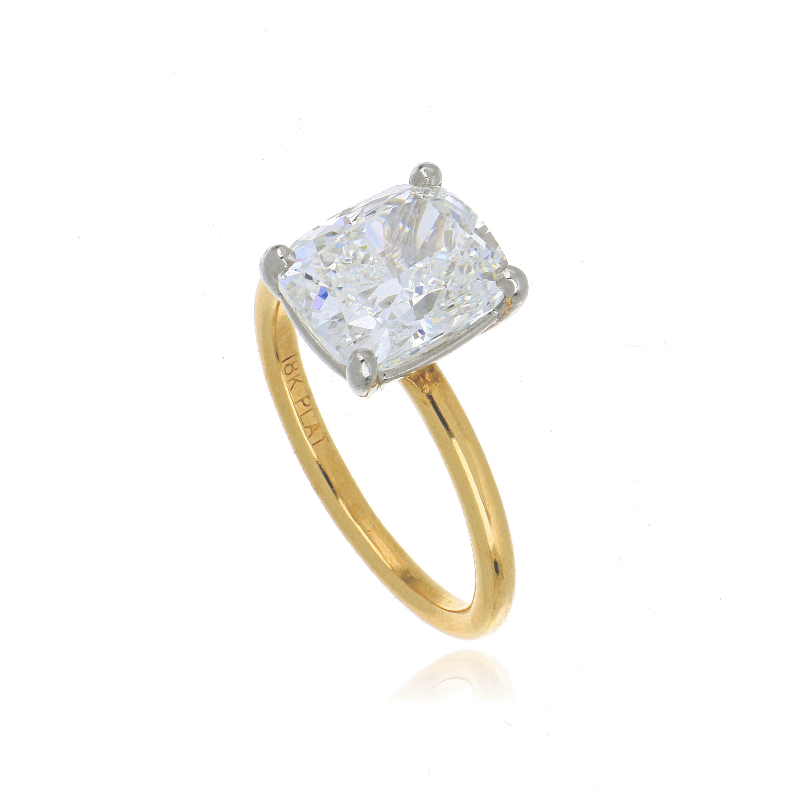18k Yellow Gold and Platinum Cushion Solitaire Engagement Ring - Charles Koll Jewelers
