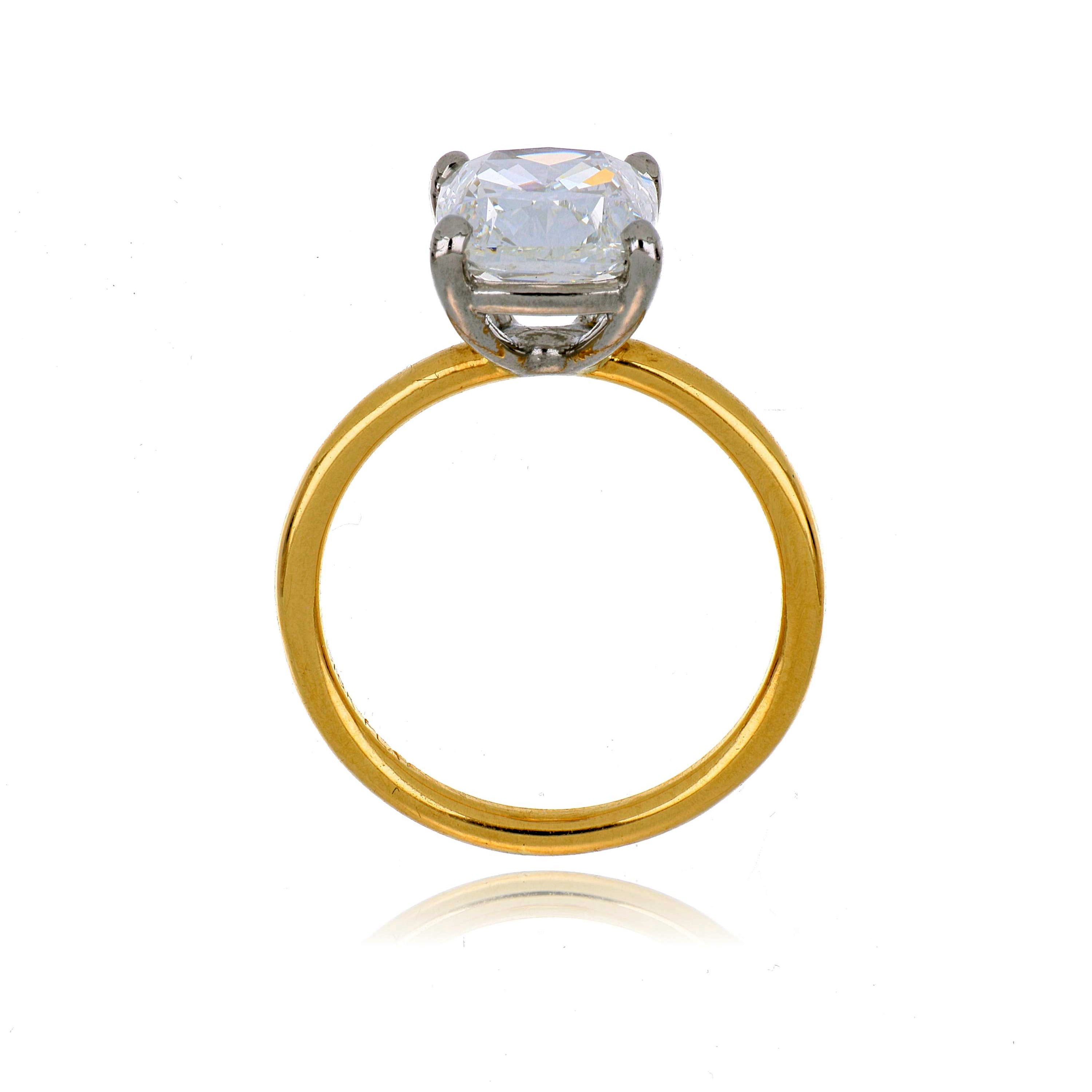 18k Yellow Gold and Platinum Cushion Solitaire Engagement Ring