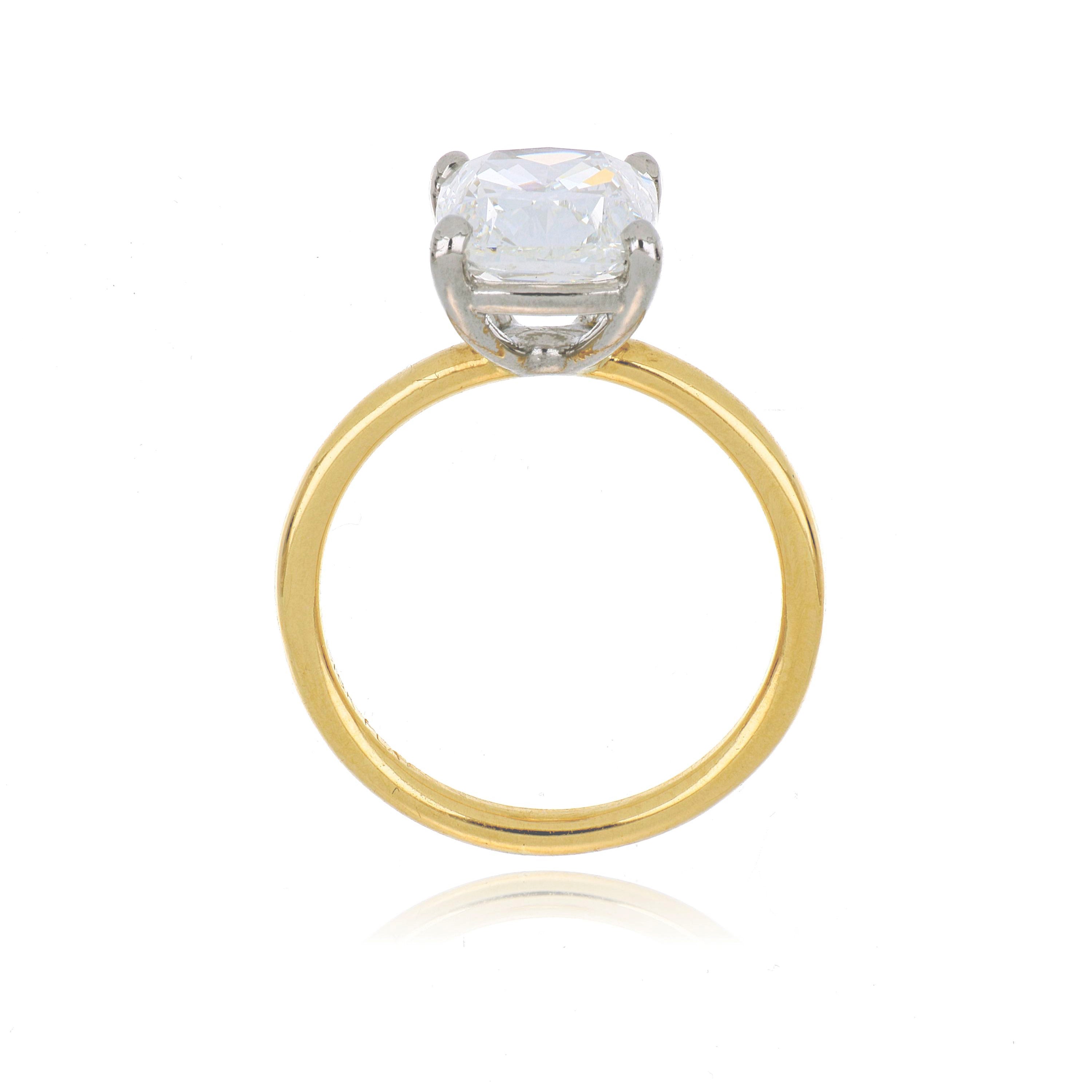 18k Yellow Gold and Platinum Cushion Solitaire Engagement Ring - Charles Koll Jewelers