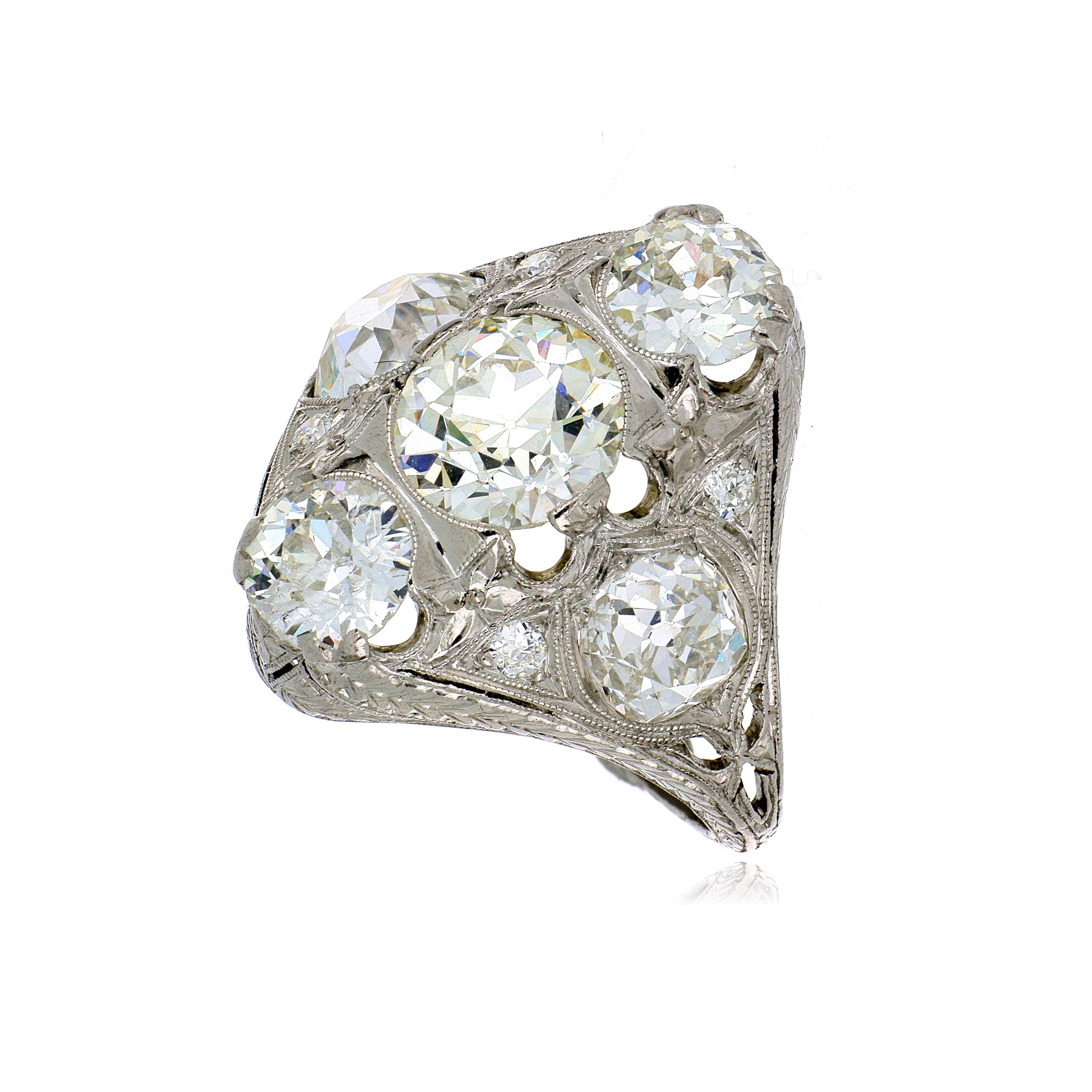 Platinum Hand Engraved Diamond Ring