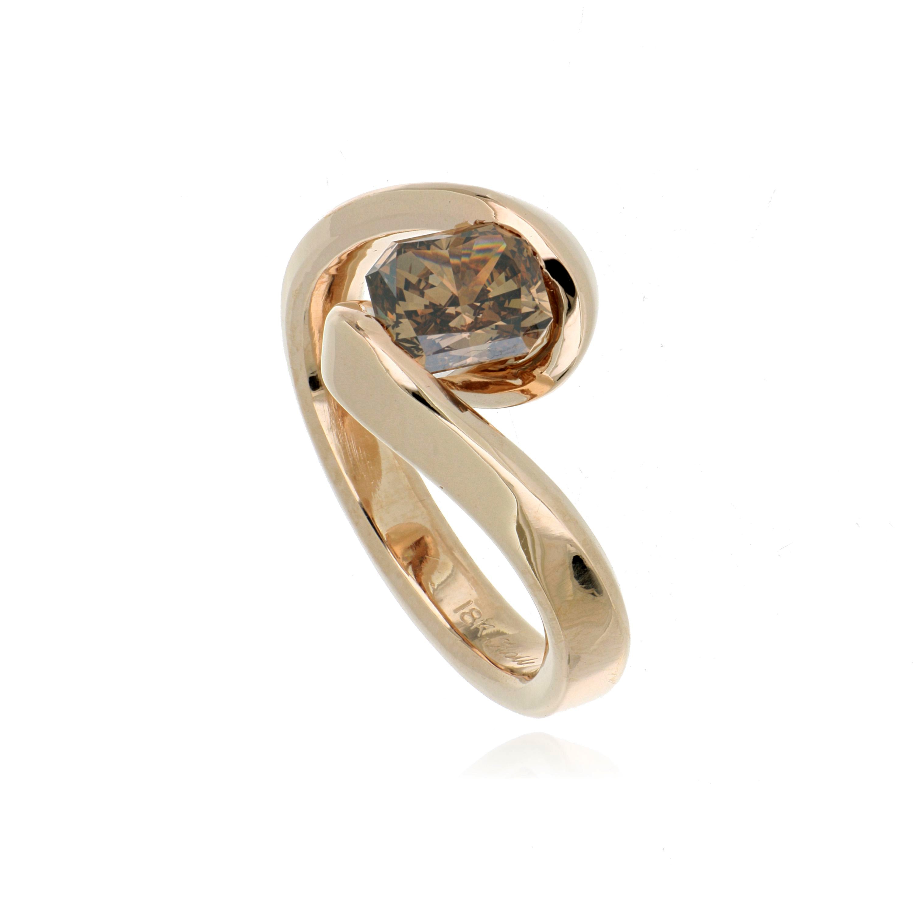 18k Brown Gold Radiant Diamond Engagement Ring - Charles Koll Jewelers