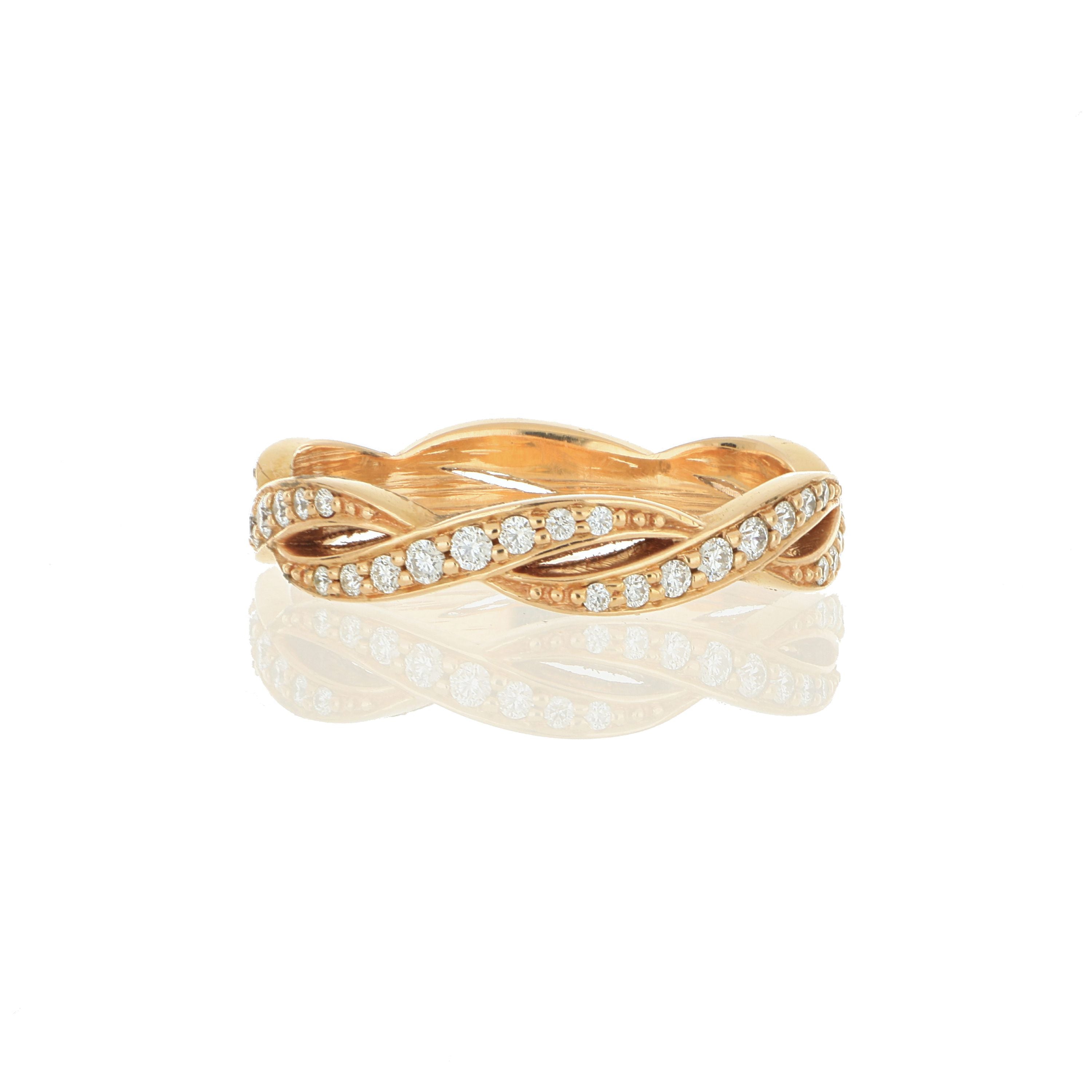 18k Rose Gold Diamond Weave Wedding Band