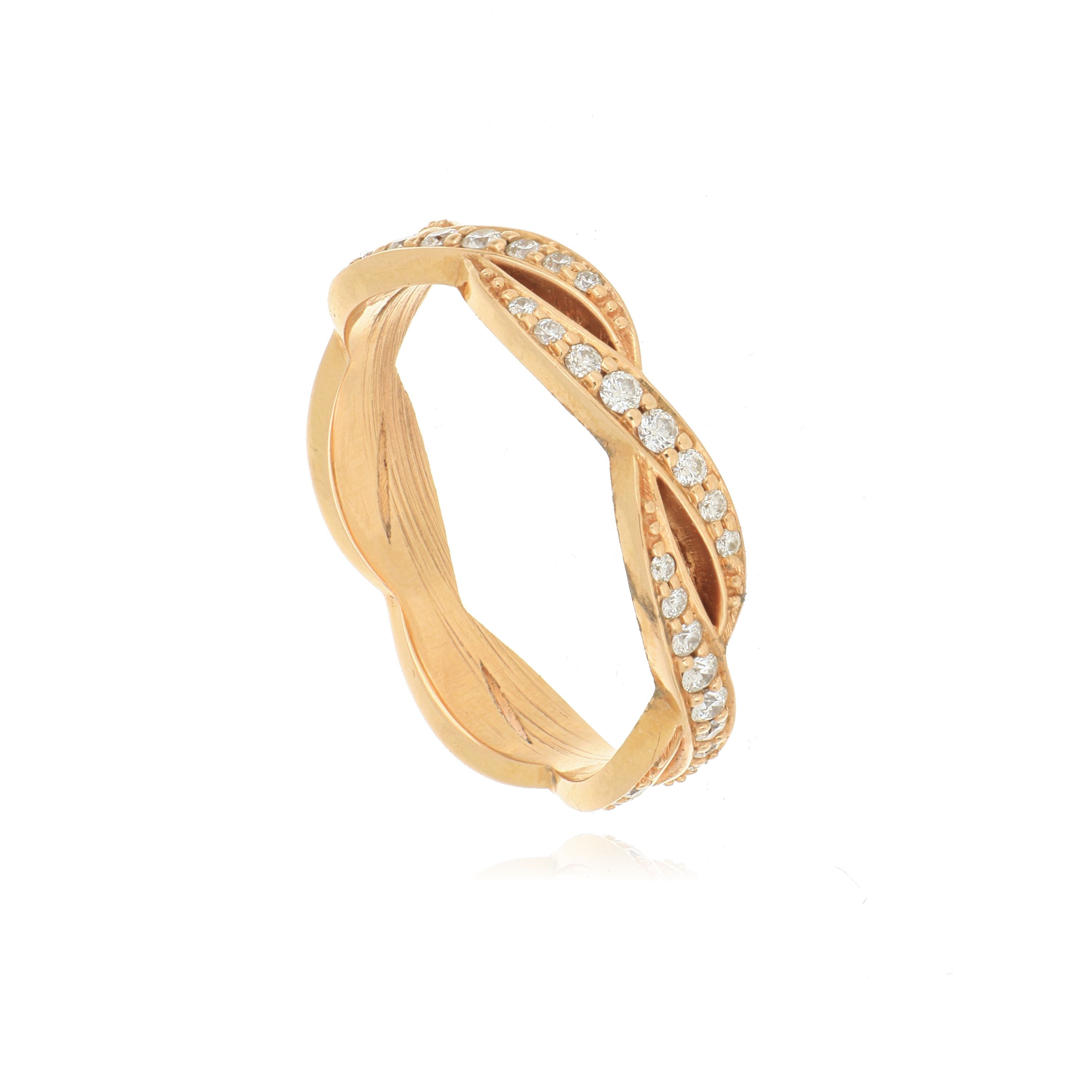 18k Rose Gold Diamond Weave Wedding Band