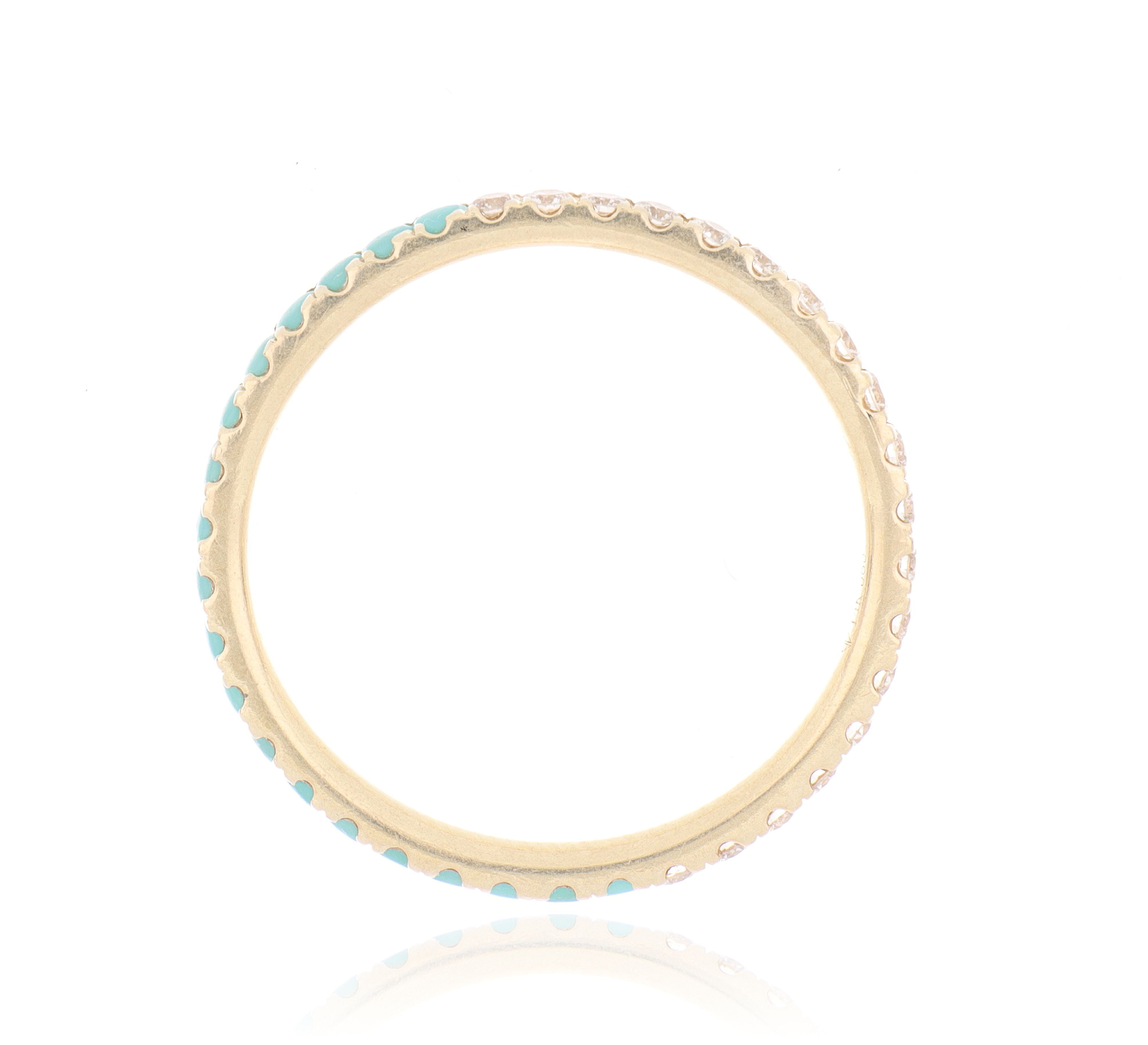 14k Yellow Gold Turquoise and Diamond Eternity Band