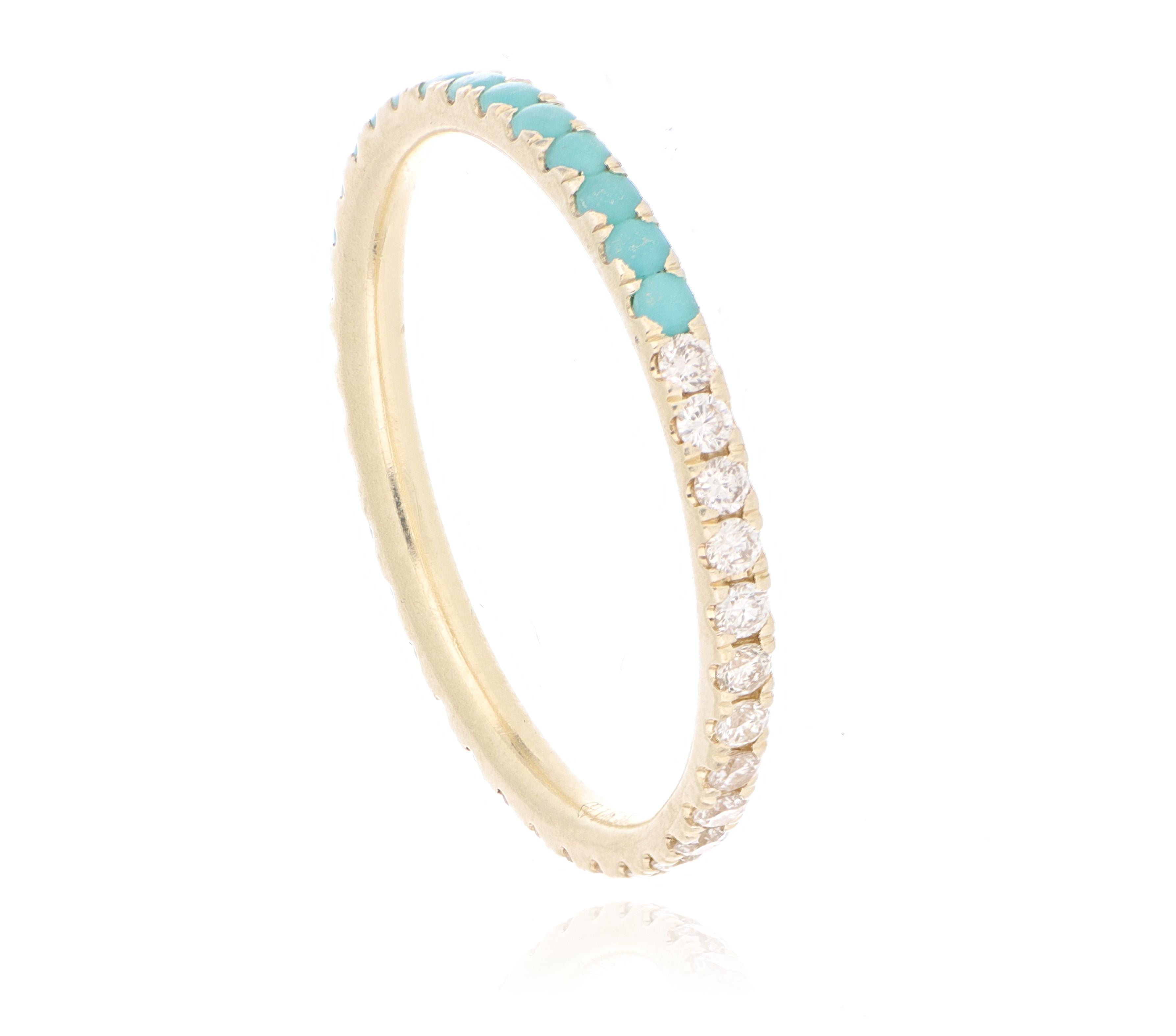 14k Yellow Gold Turquoise and Diamond Eternity Band