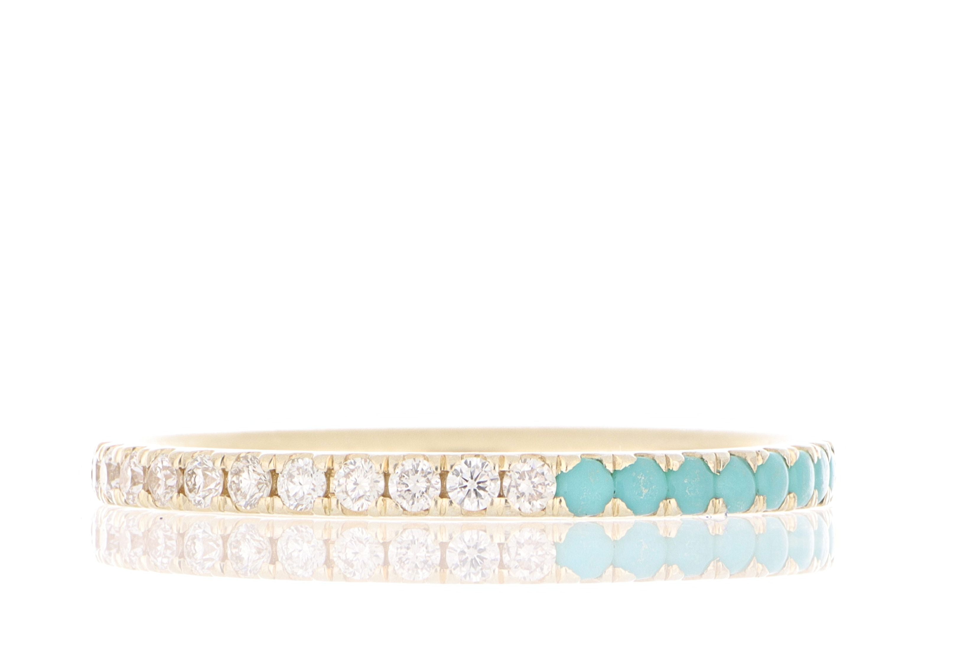 14k Yellow Gold Turquoise and Diamond Eternity Band