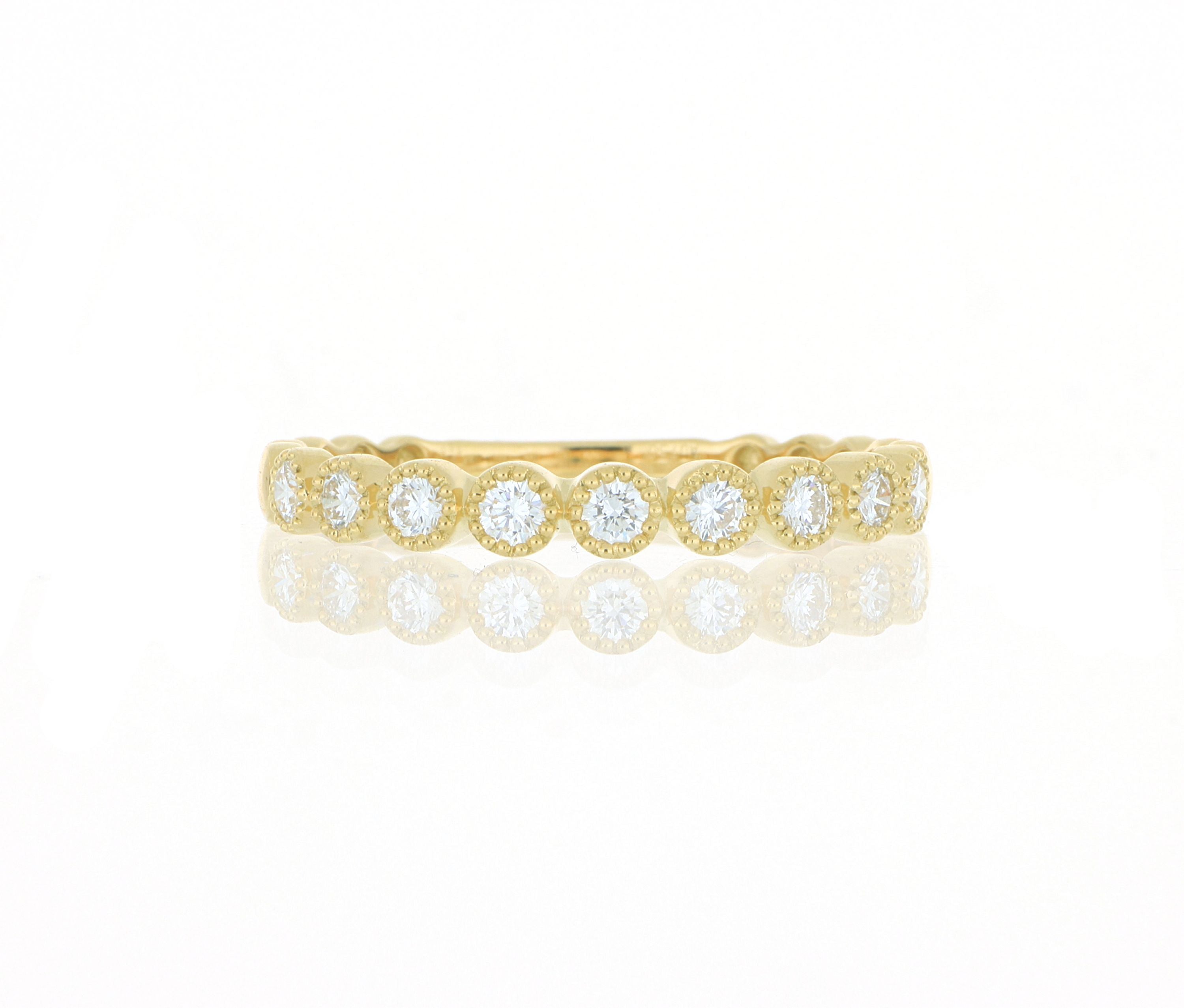 18k Yellow Gold Milgrain Bezel Diamond Wedding Band