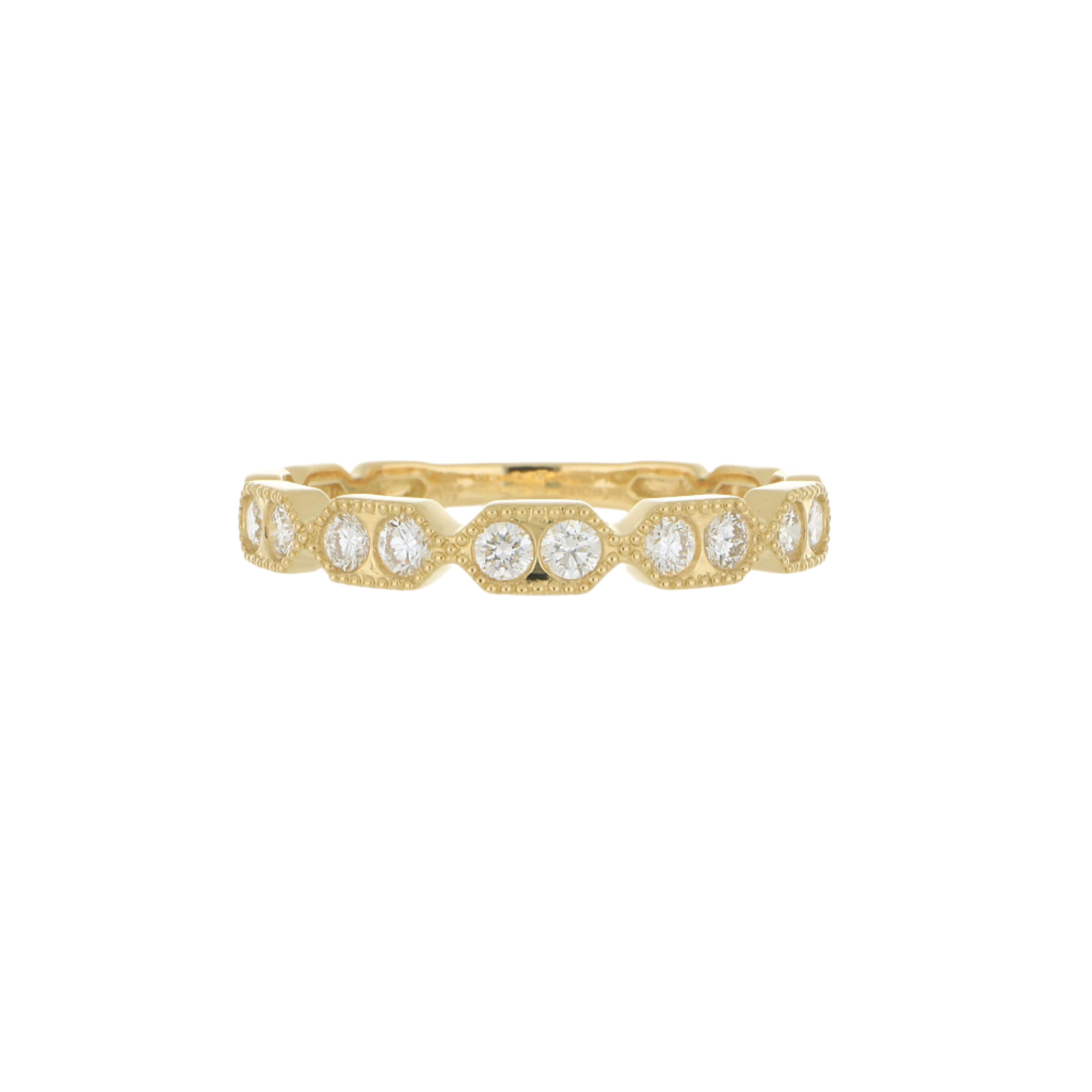 18k Yellow Gold Vintage Hexagon Diamond Wedding Band