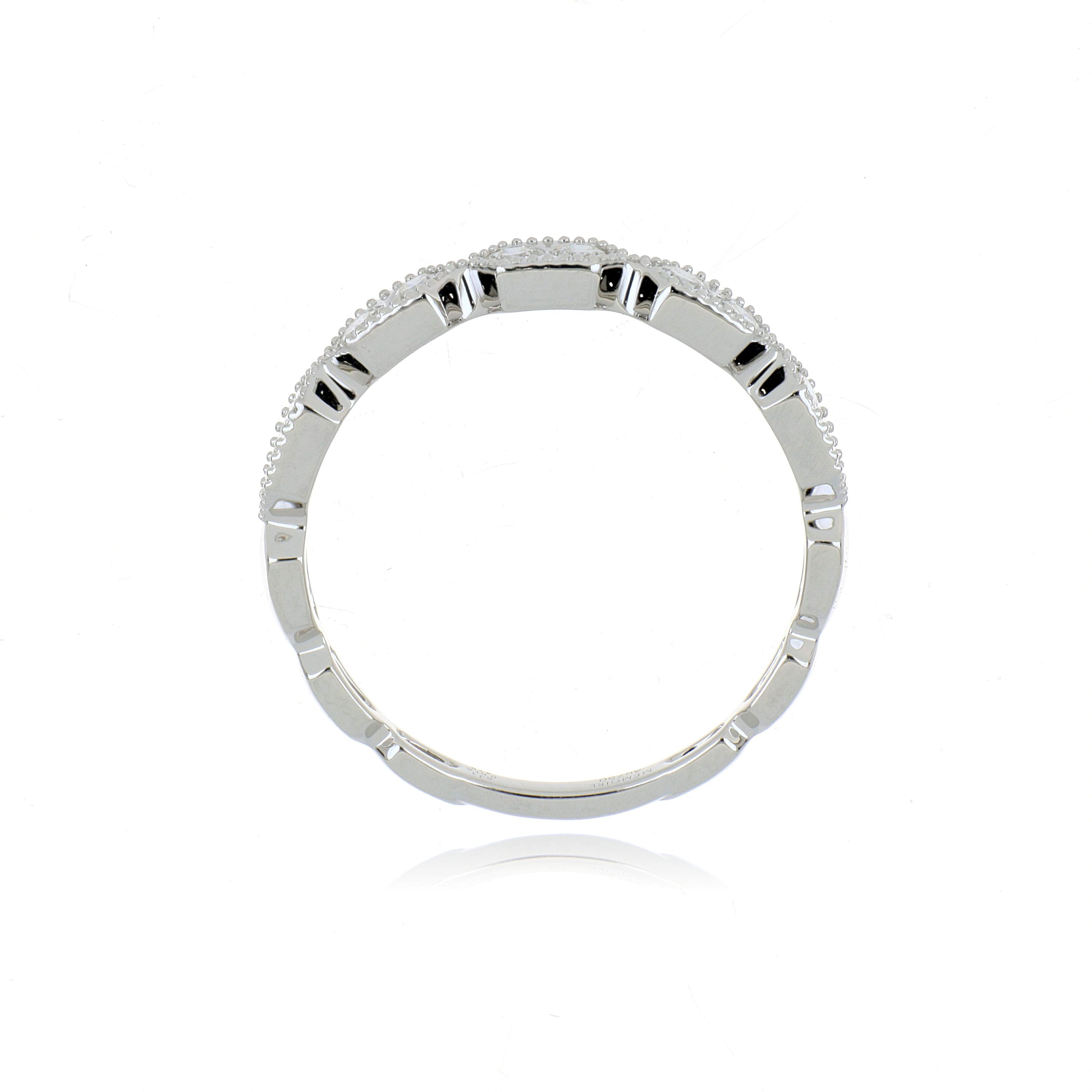 18k White Gold Vintage Diamond Hexagon Wedding Band