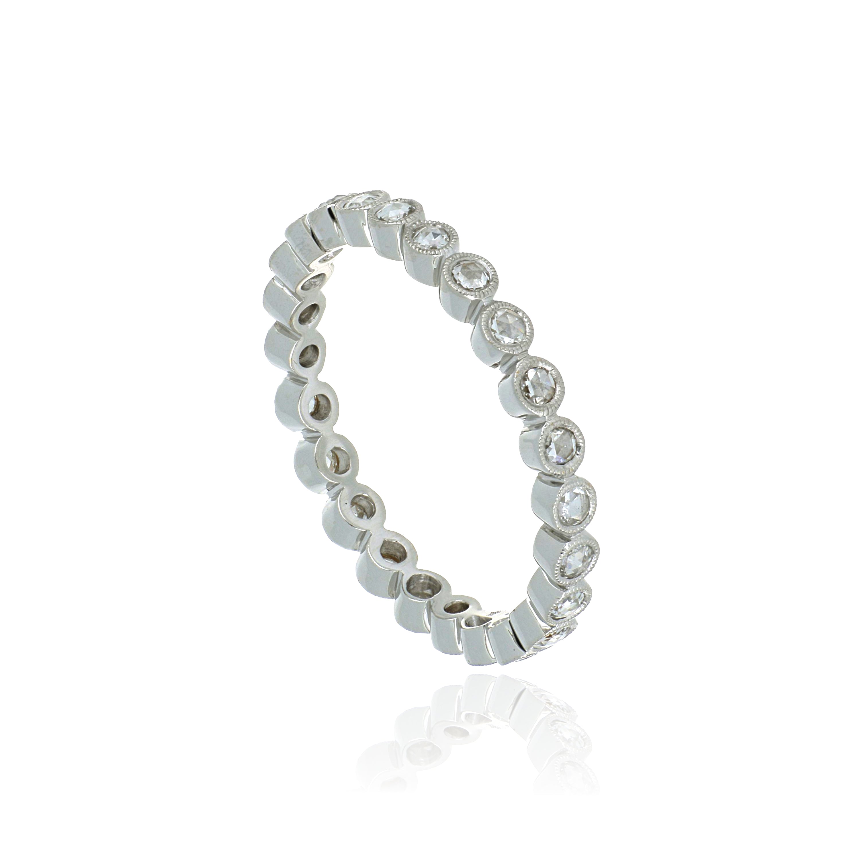 18k White Gold Rose Cut Diamond Eternity Wedding Band - Charles Koll Jewelers