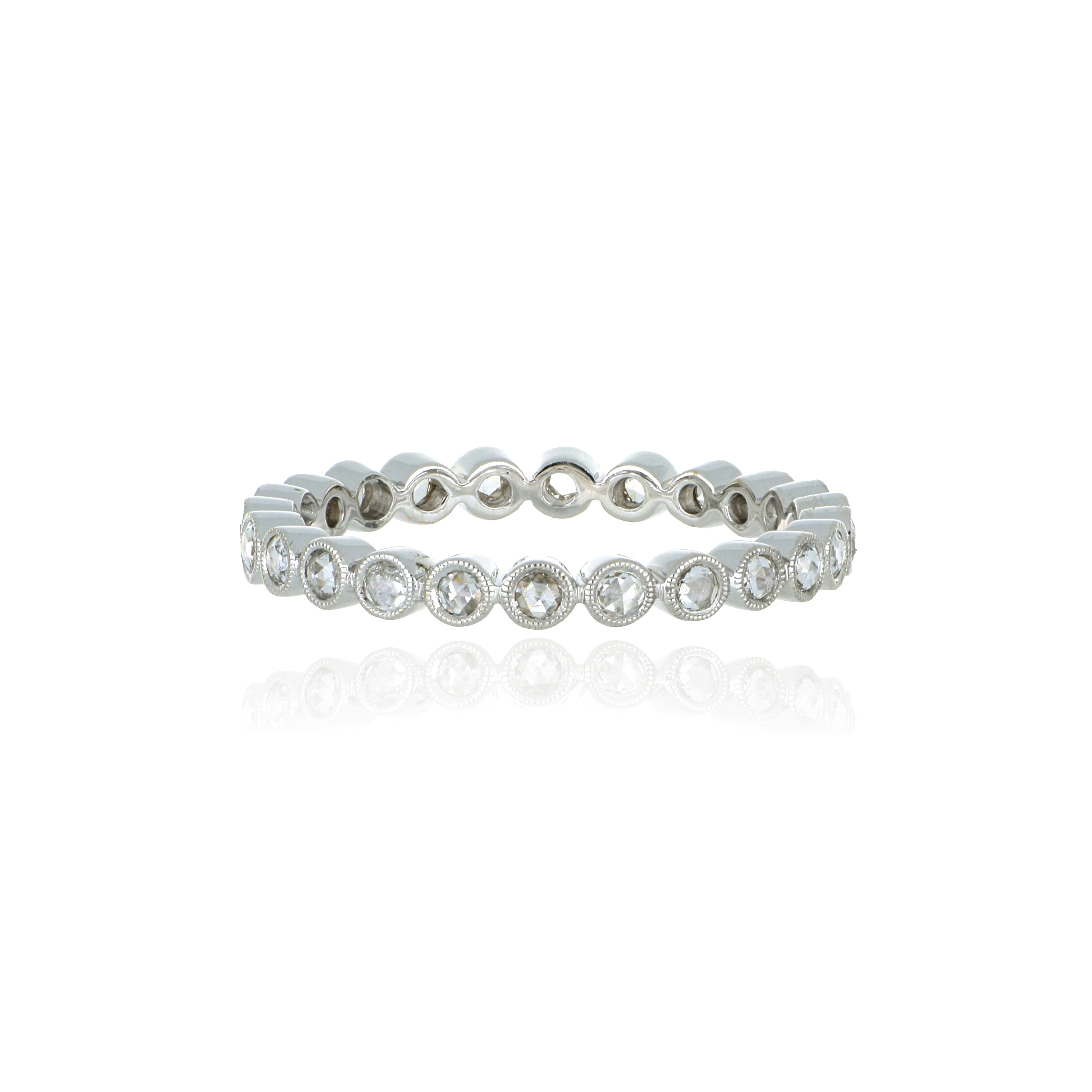18k White Gold Rose Cut Diamond Eternity Wedding Band - Charles Koll Jewelers