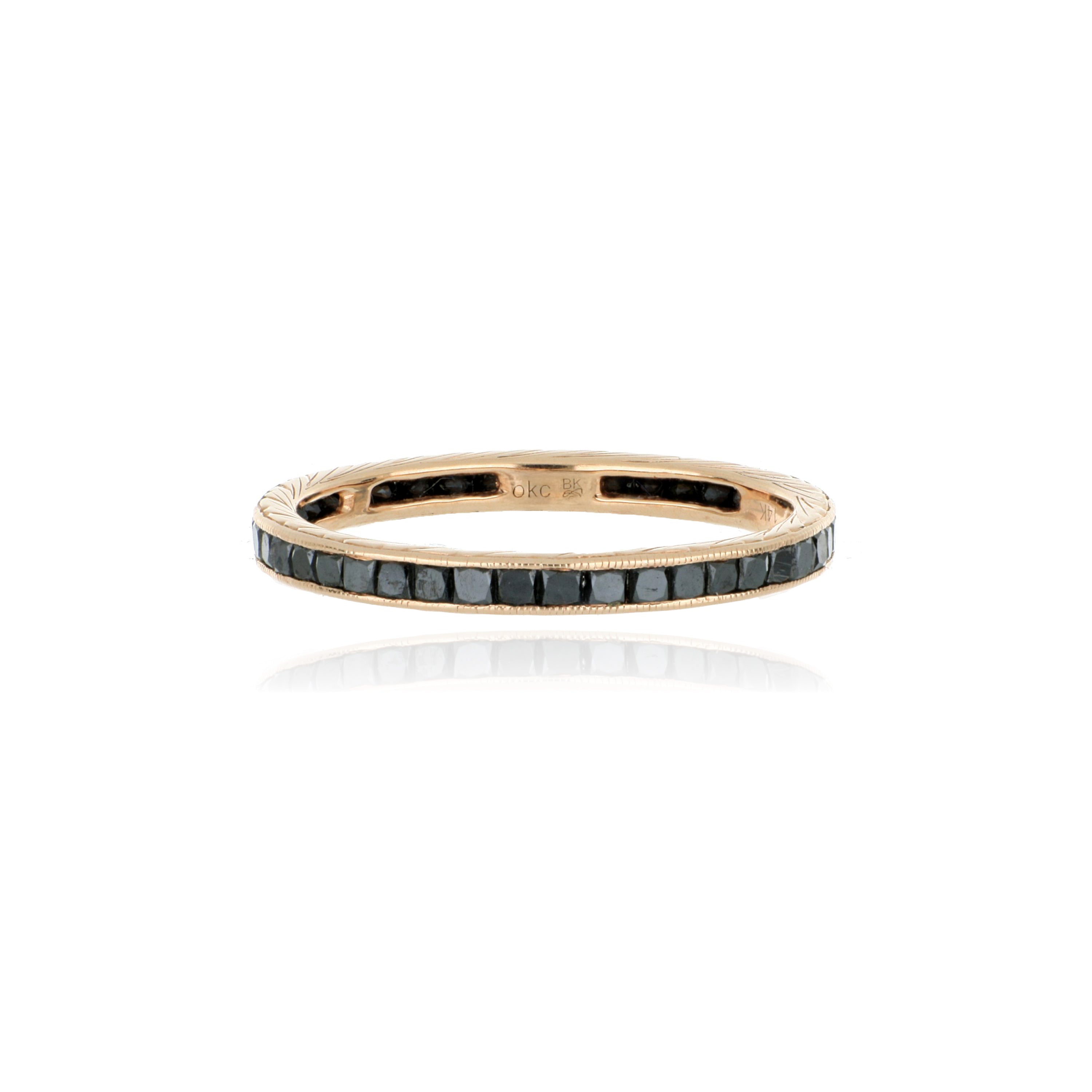 14k Rose Gold Black Diamond Eternity Wedding Band - Charles Koll Jewelers