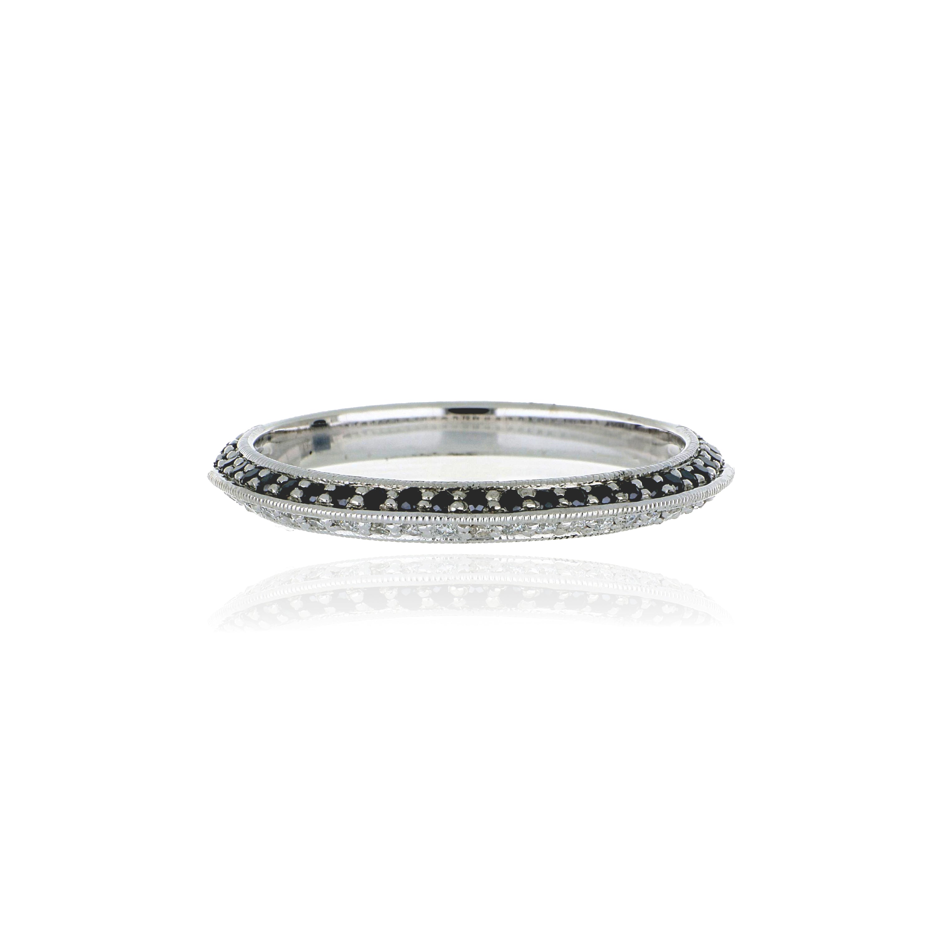 14k White Gold Black and Colorless Diamond Wedding Band - Charles Koll Jewelers