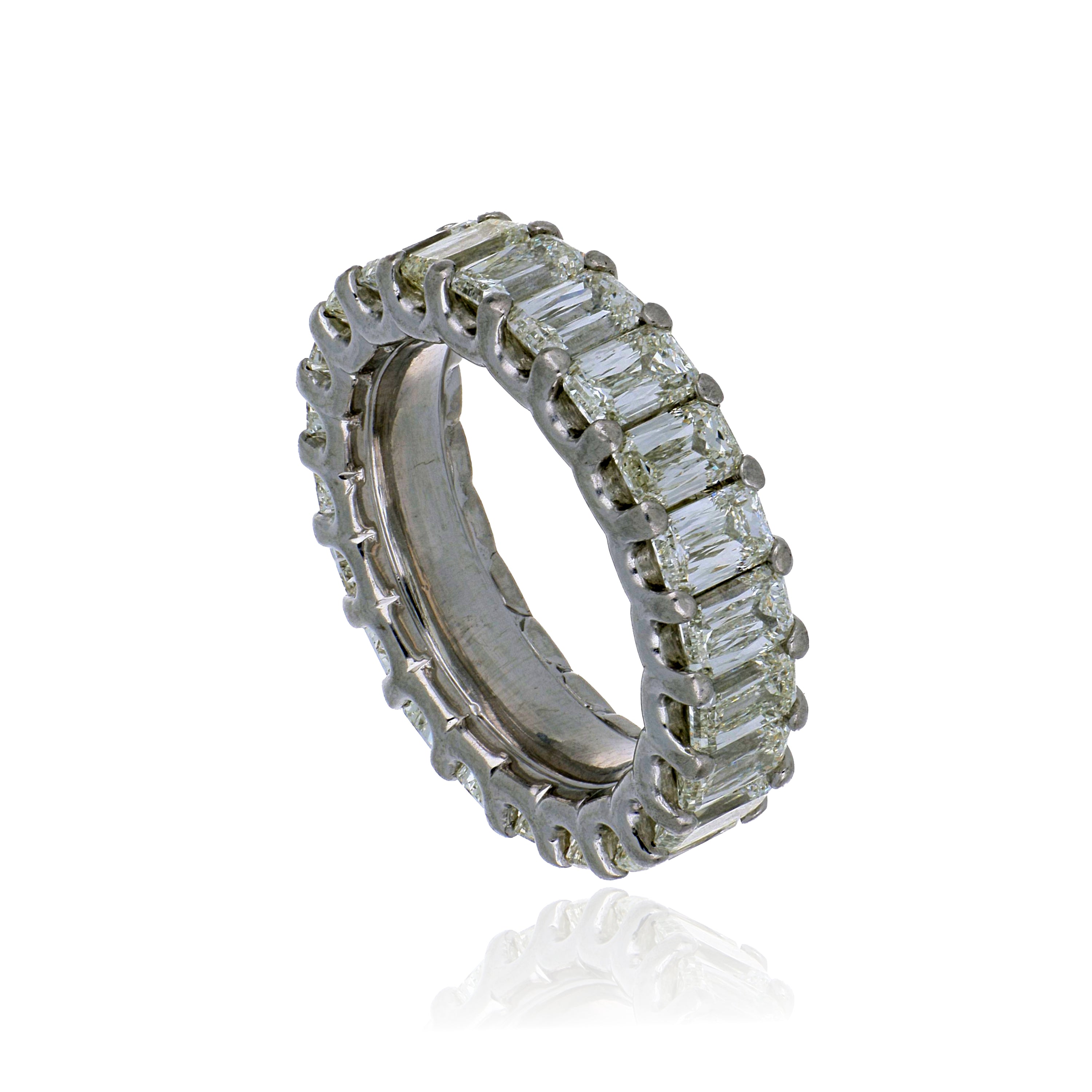 Platinum Emerald Shaped Diamond Eternity Wedding Band