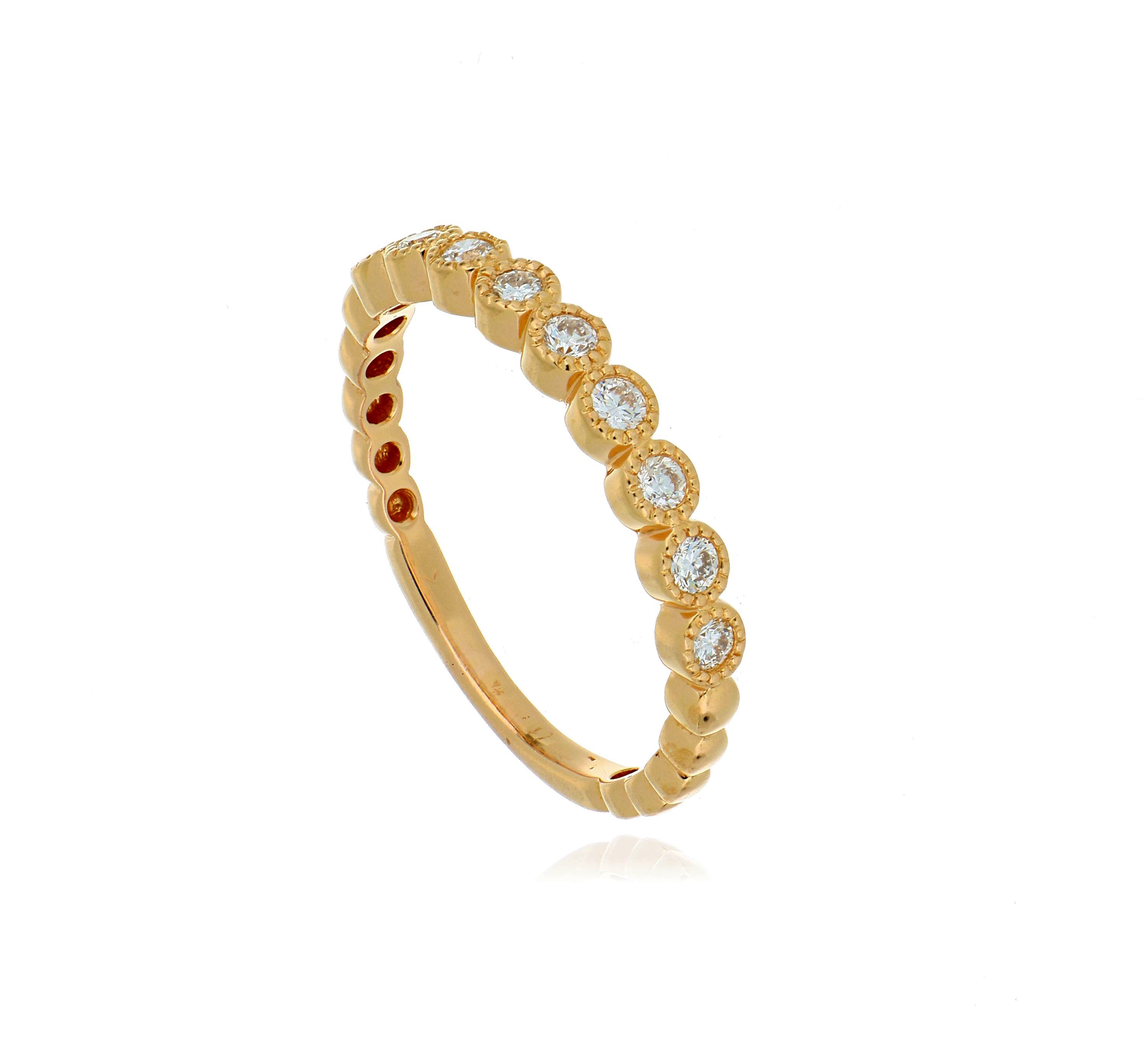 18k Rose Gold Bezel Diamond Wedding Band - Charles Koll Jewelers
