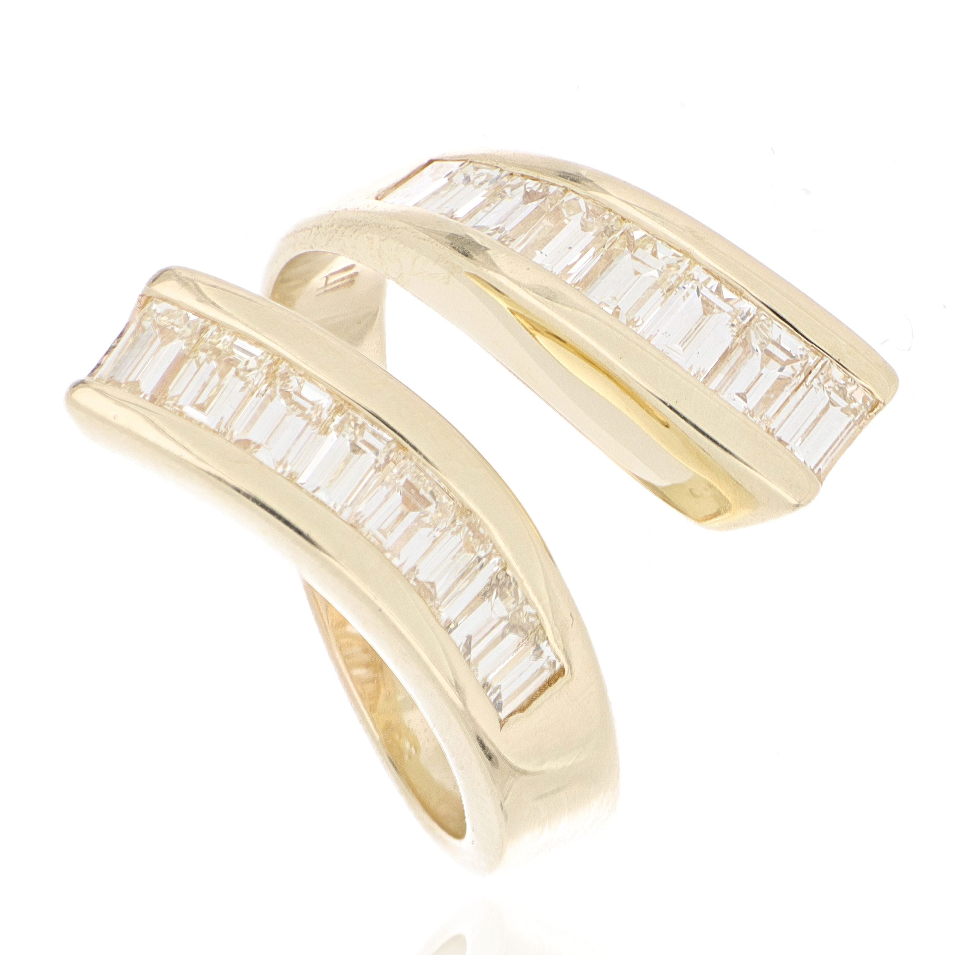 14k Yellow Gold Open End Baguette shaped Diamond Ring