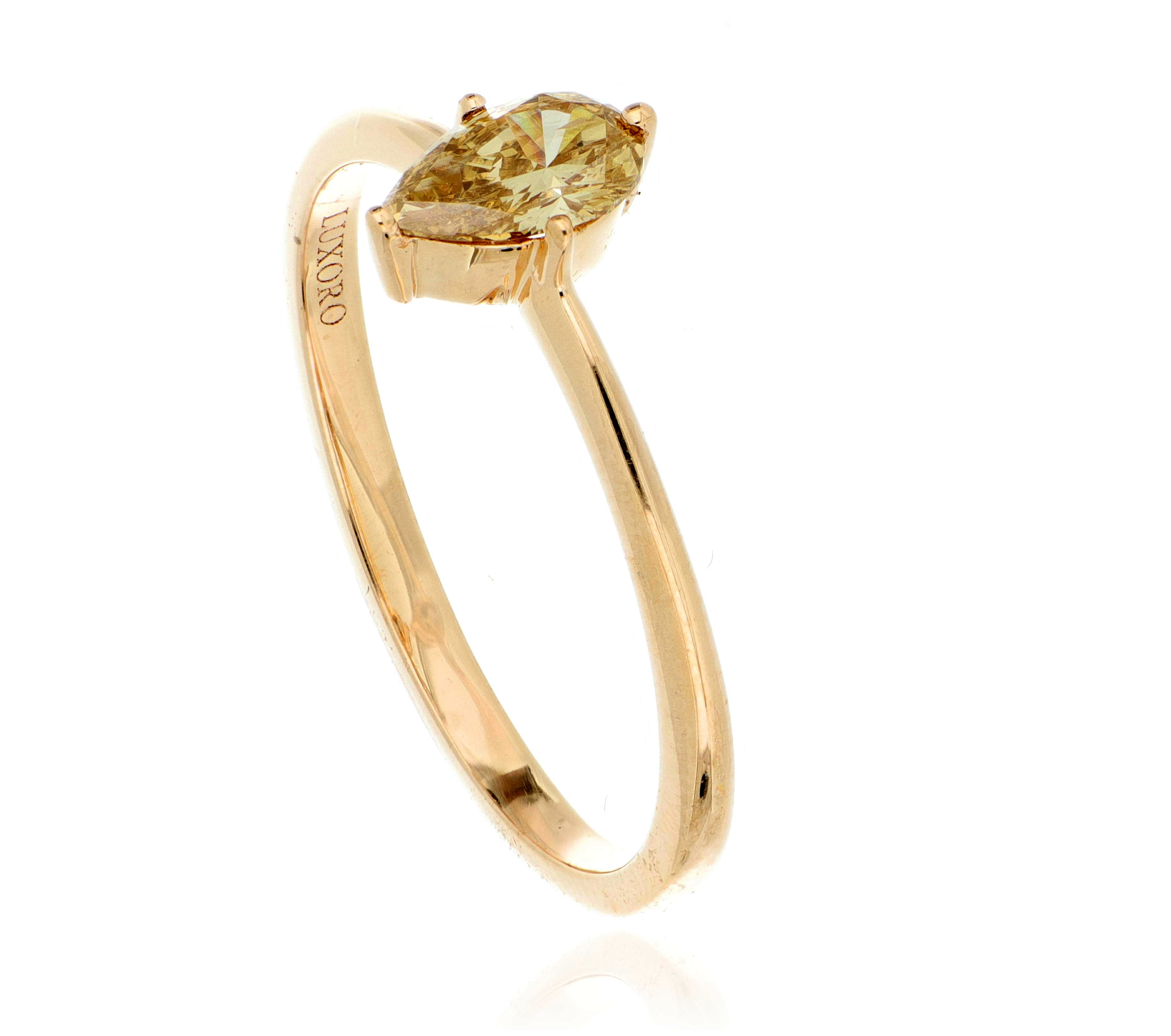 10k Rose Gold Pear Shaped Champagne Solitaire Ring