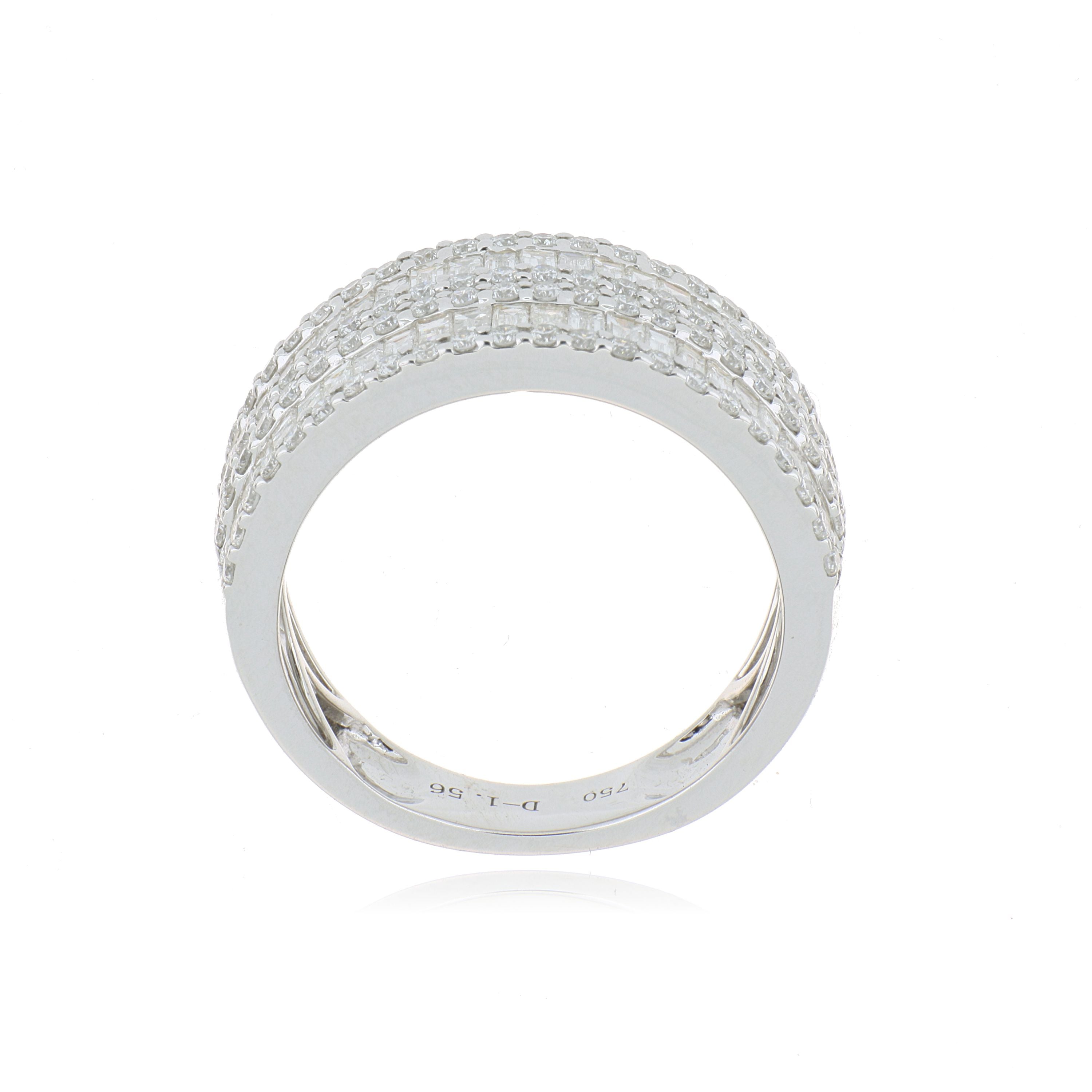18k White Gold Baguette and Round Diamond Ring
