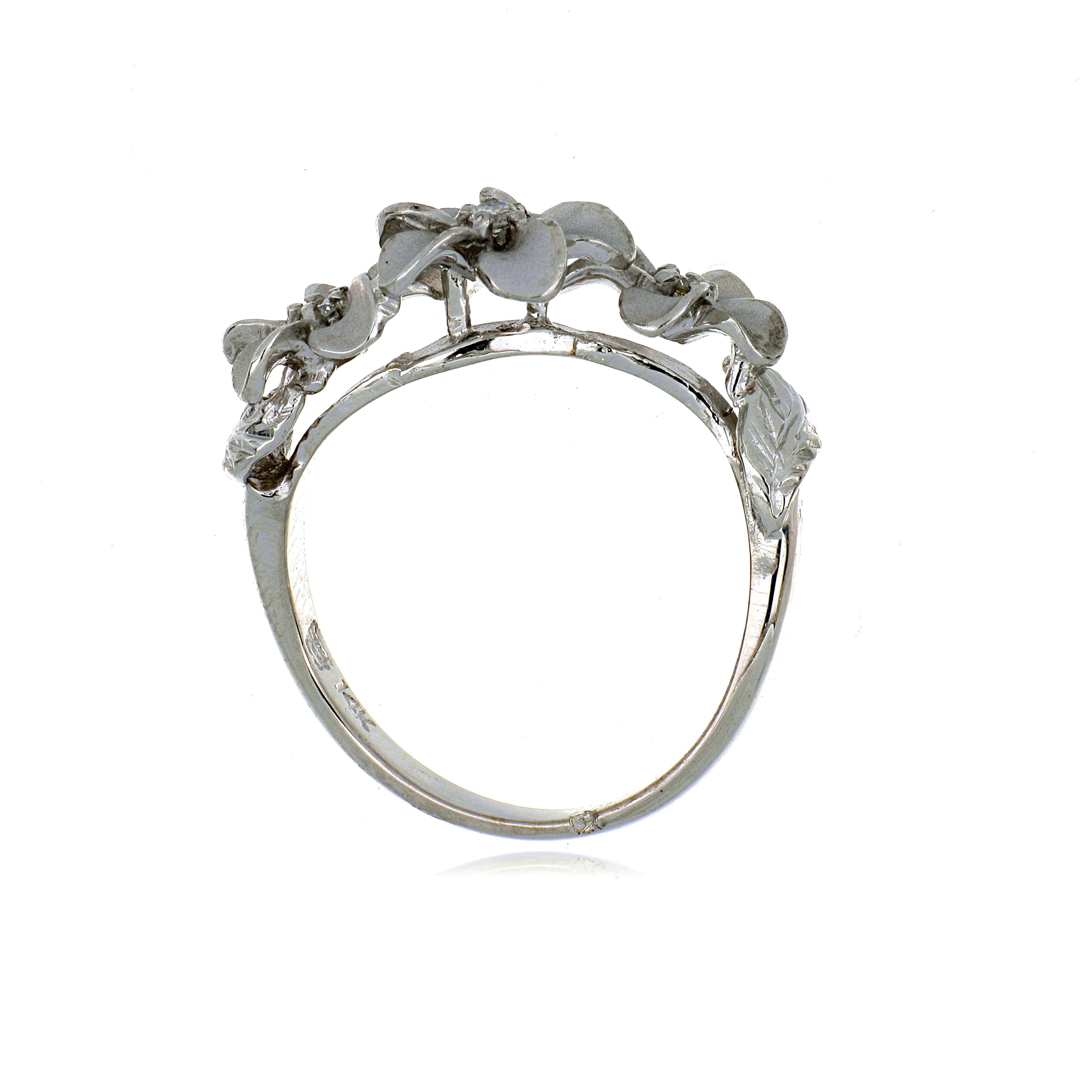 14k White Gold Diamond Accented Plumeria Ring