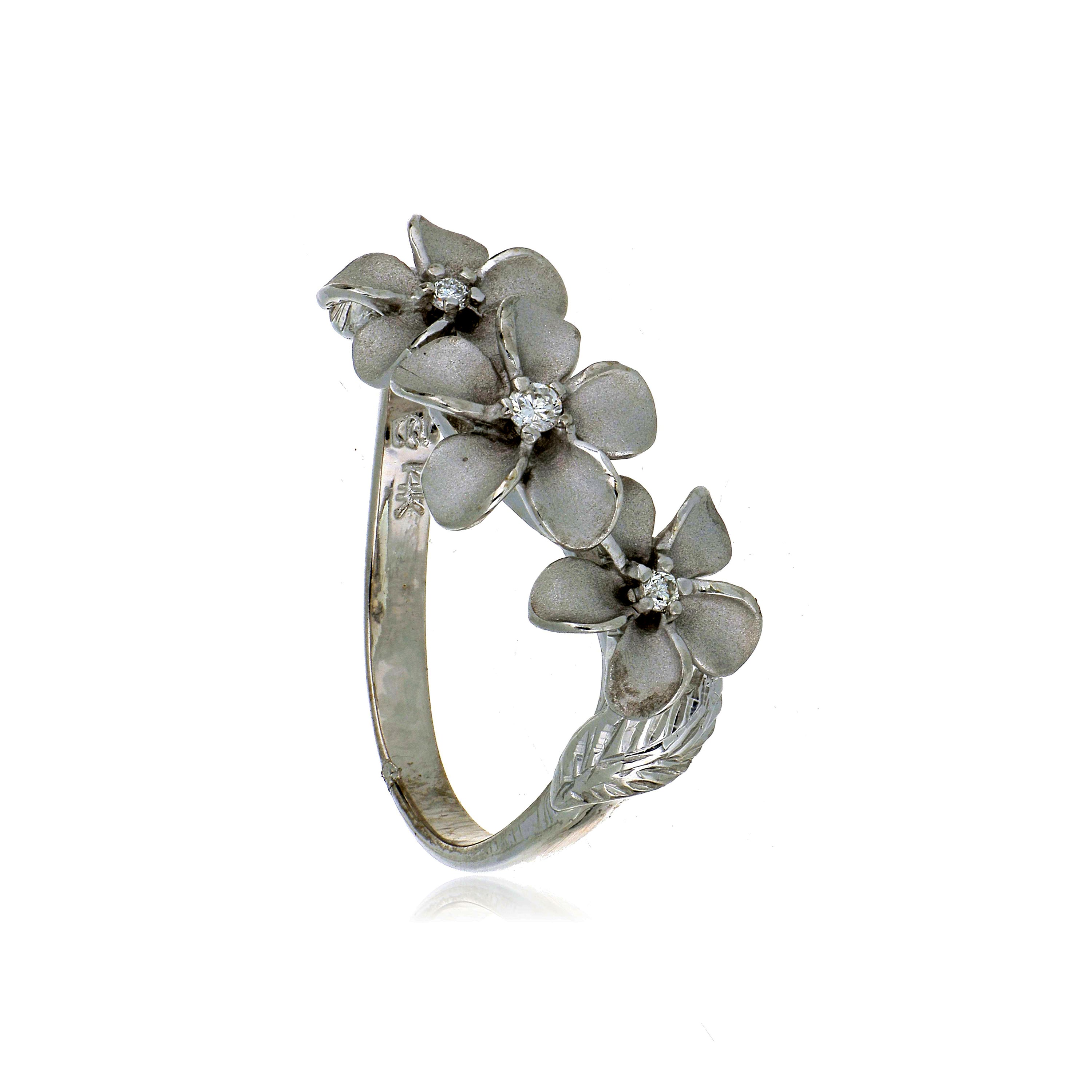 14k White Gold Diamond Accented Plumeria Ring