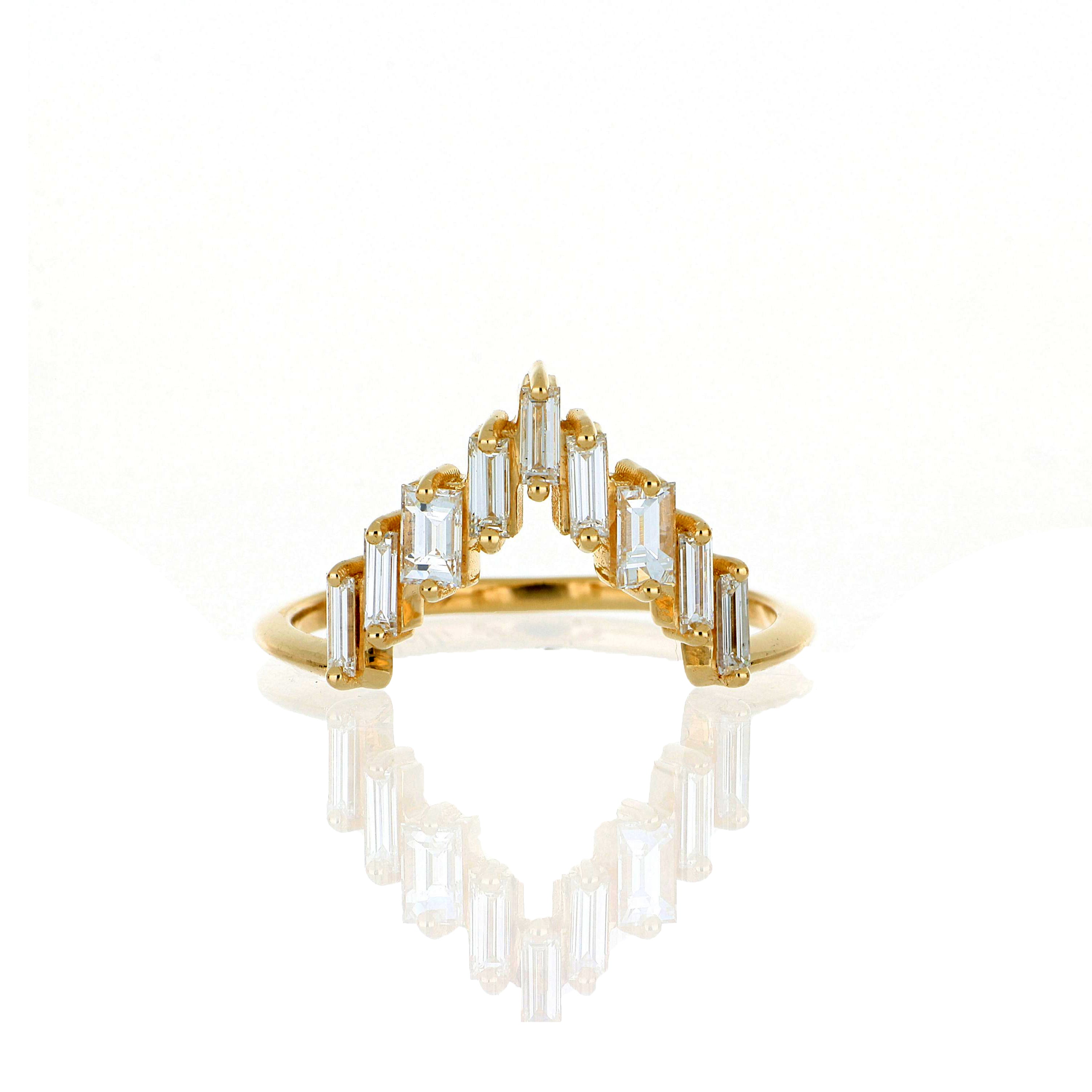 14k Yellow Gold Diamond V Ring