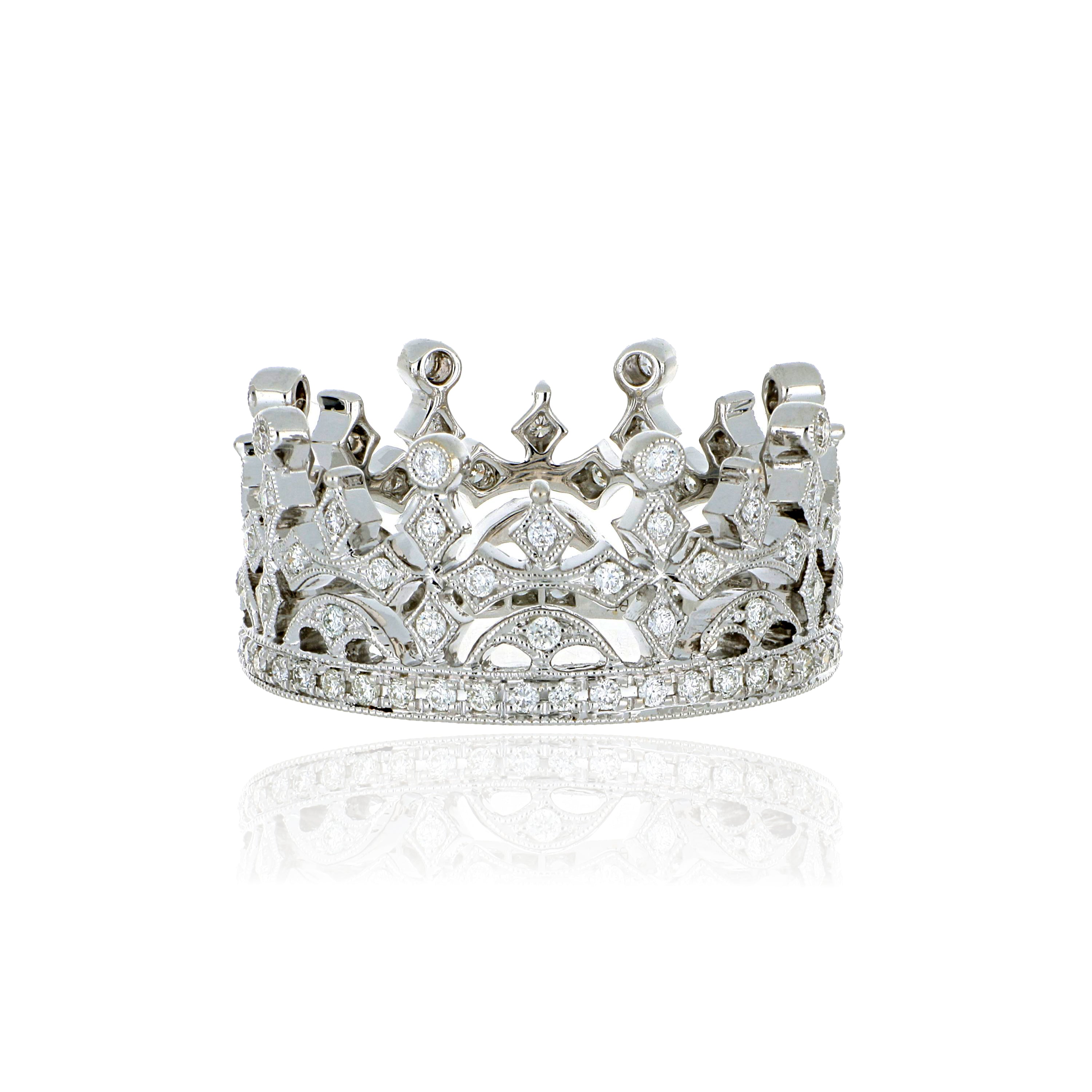 18k White Gold Diamond Crown Ring - Charles Koll Jewelers