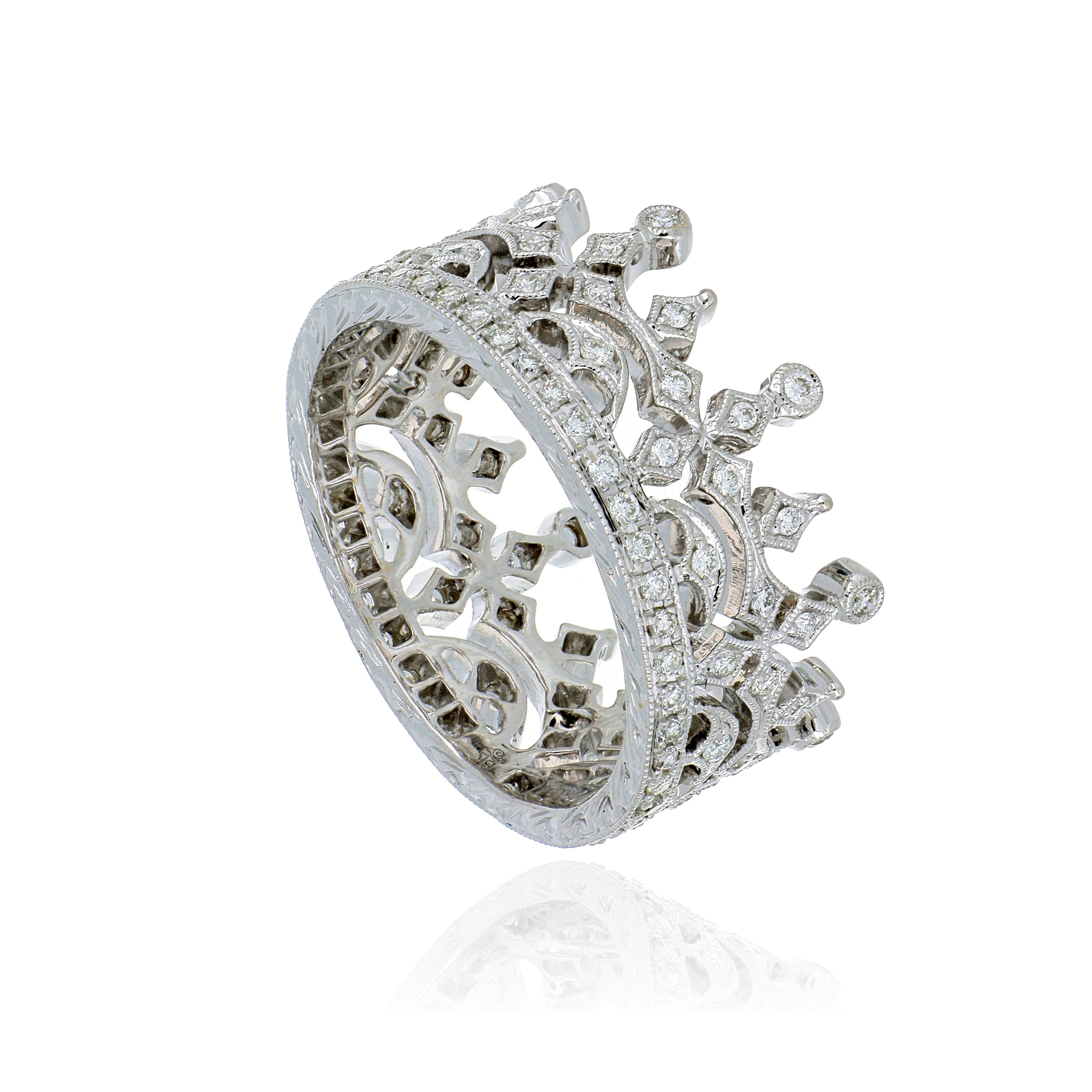 18k White Gold Diamond Crown Ring - Charles Koll Jewelers