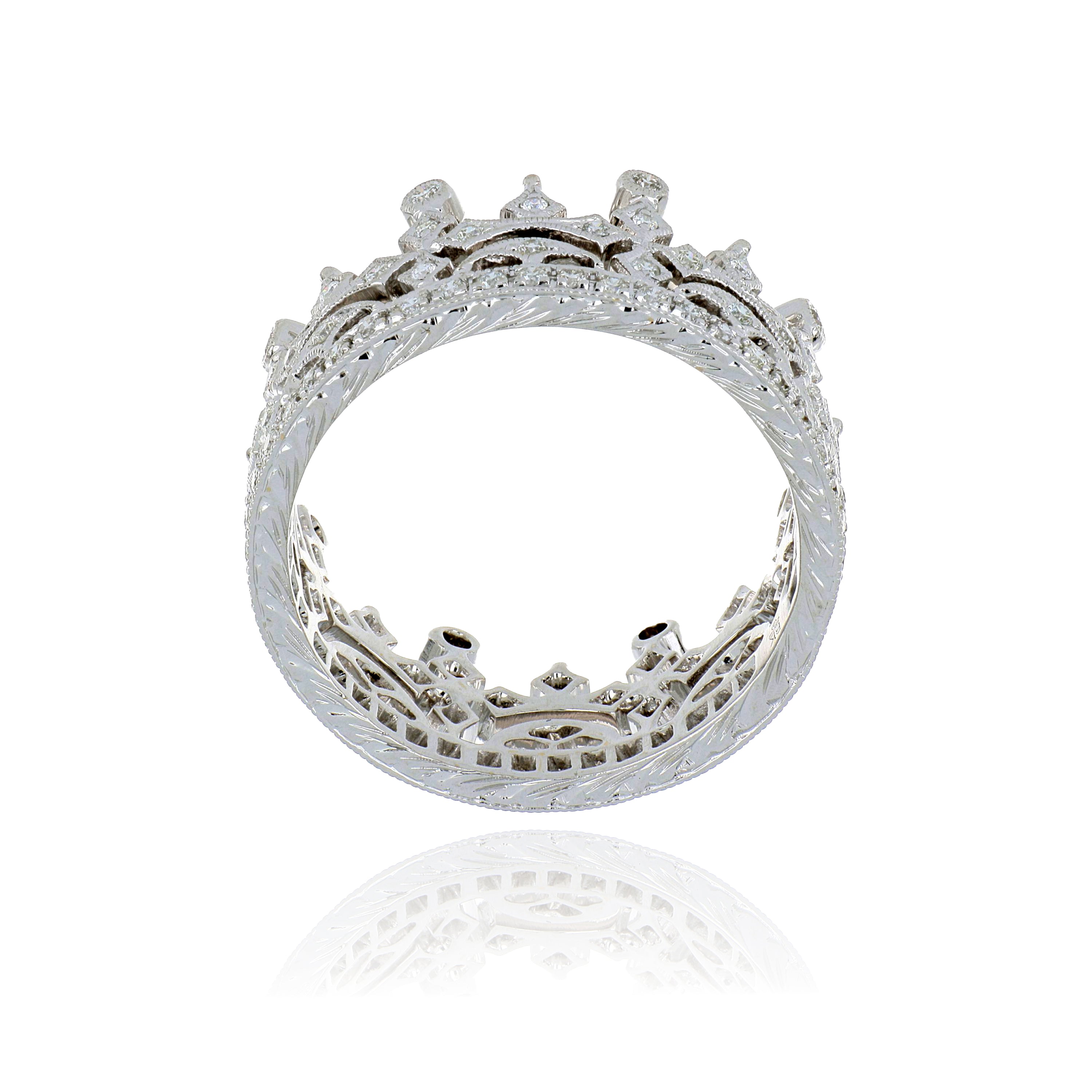 18k White Gold Diamond Crown Ring - Charles Koll Jewelers