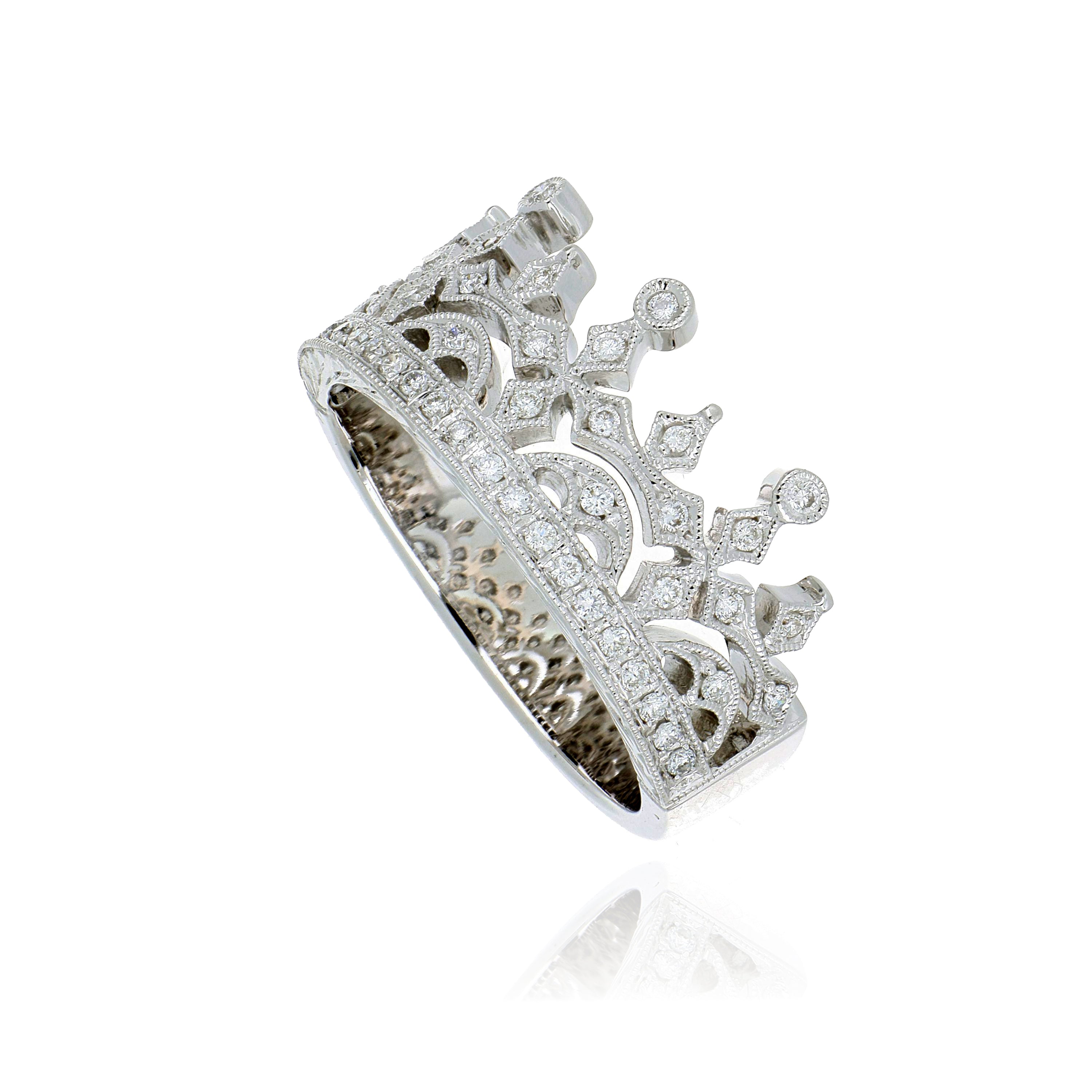 18k White Gold Diamond Crown Ring - Charles Koll Jewelers
