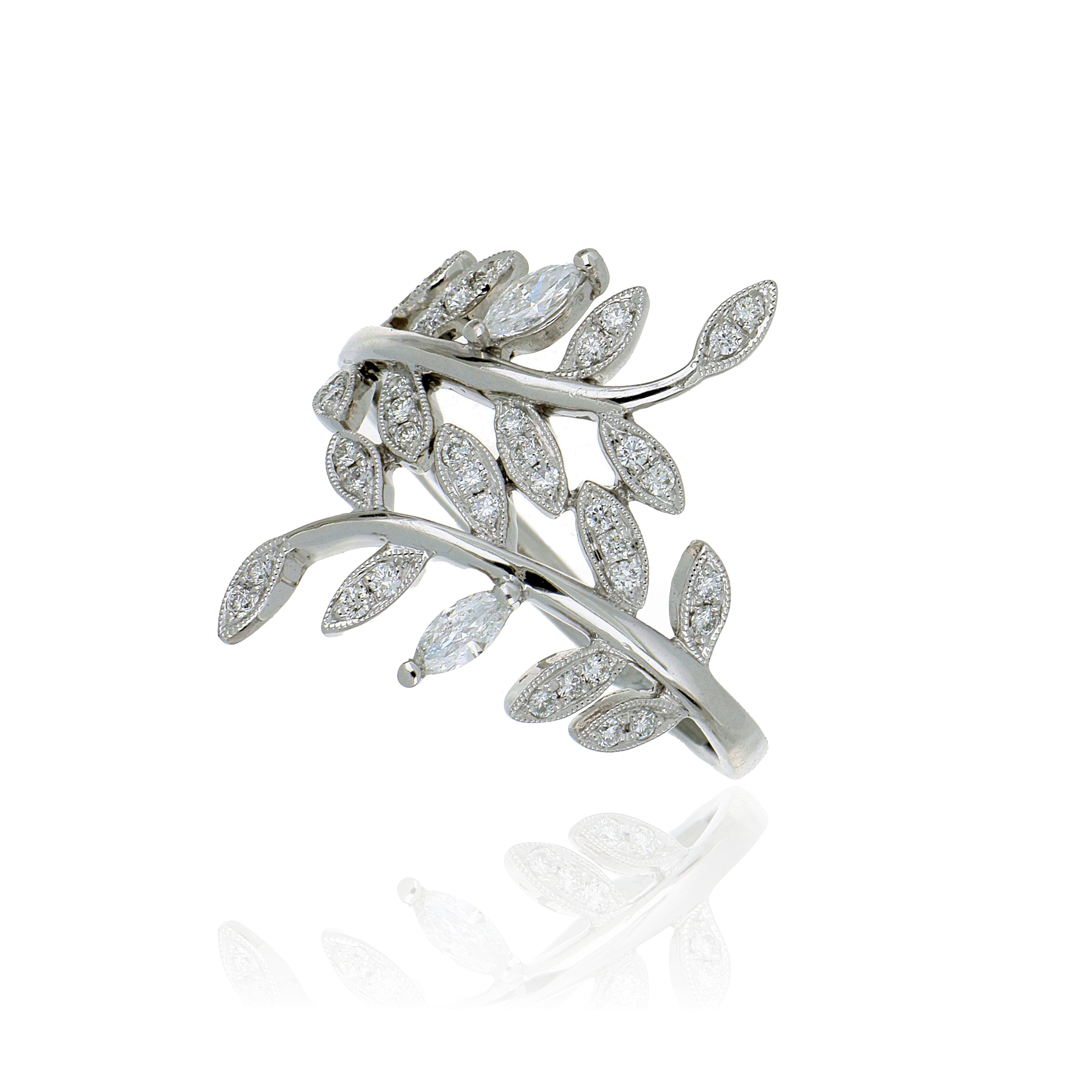 14k White Diamond Vine Ring - Charles Koll Jewelers