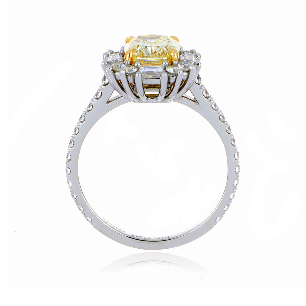 Platinum and 18k Yellow Gold Fancy Yellow and White Diamond Engagement Ring