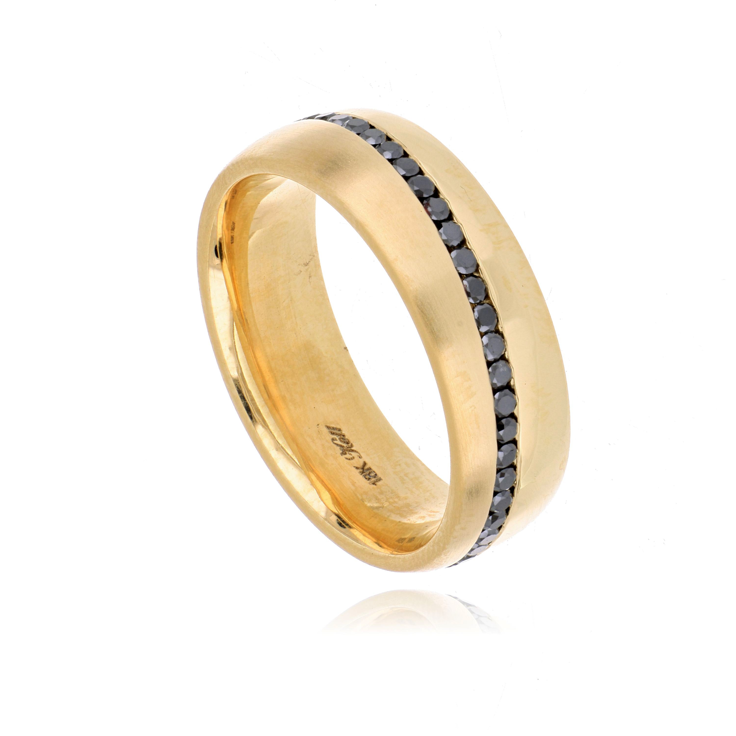 18k Yellow Gold Black Diamond Men's Wedding Band
