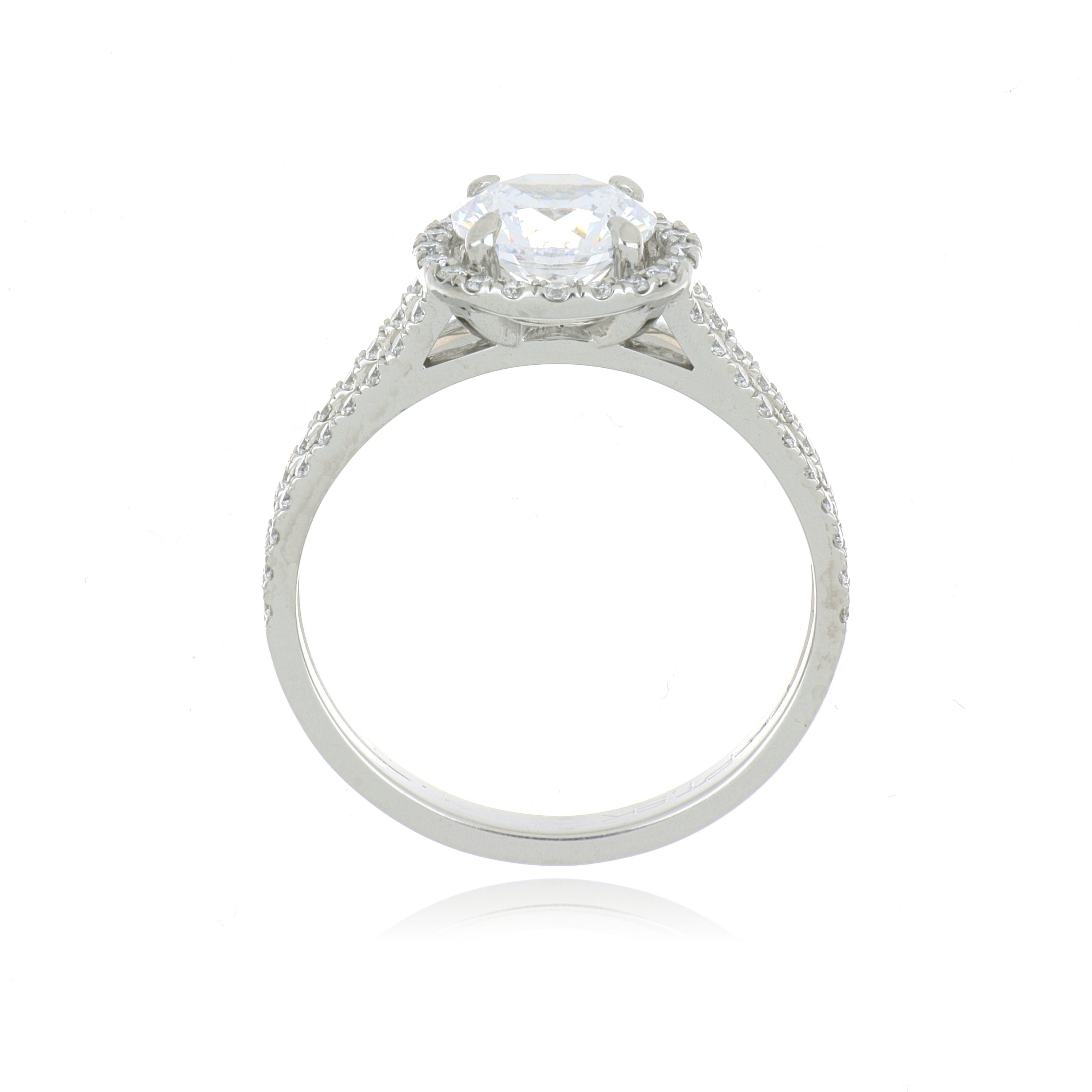 Platinum Diamond Accented Spilt Shank Halo Engagement Ring Semi Mount