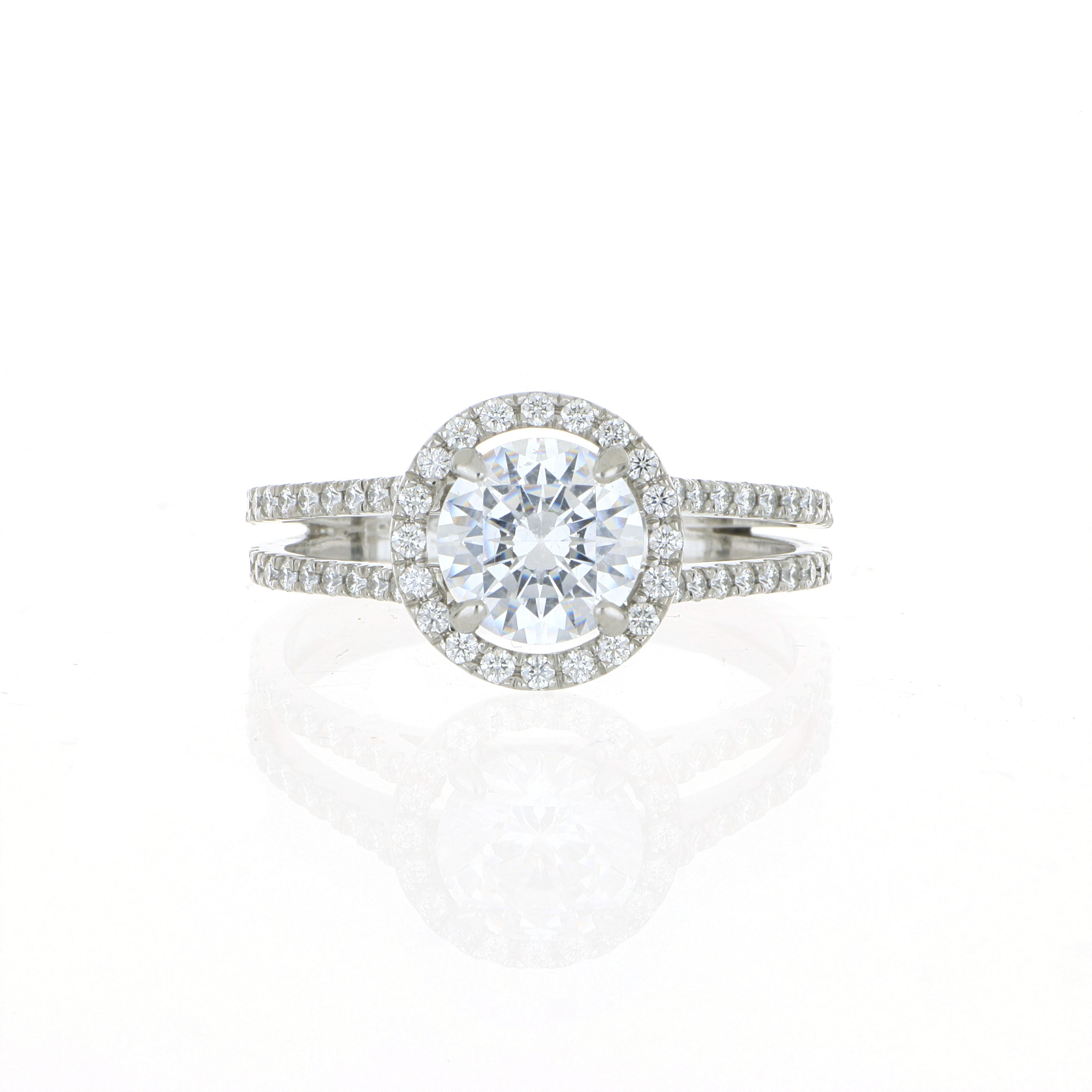 Platinum Diamond Accented Spilt Shank Halo Engagement Ring Semi Mount