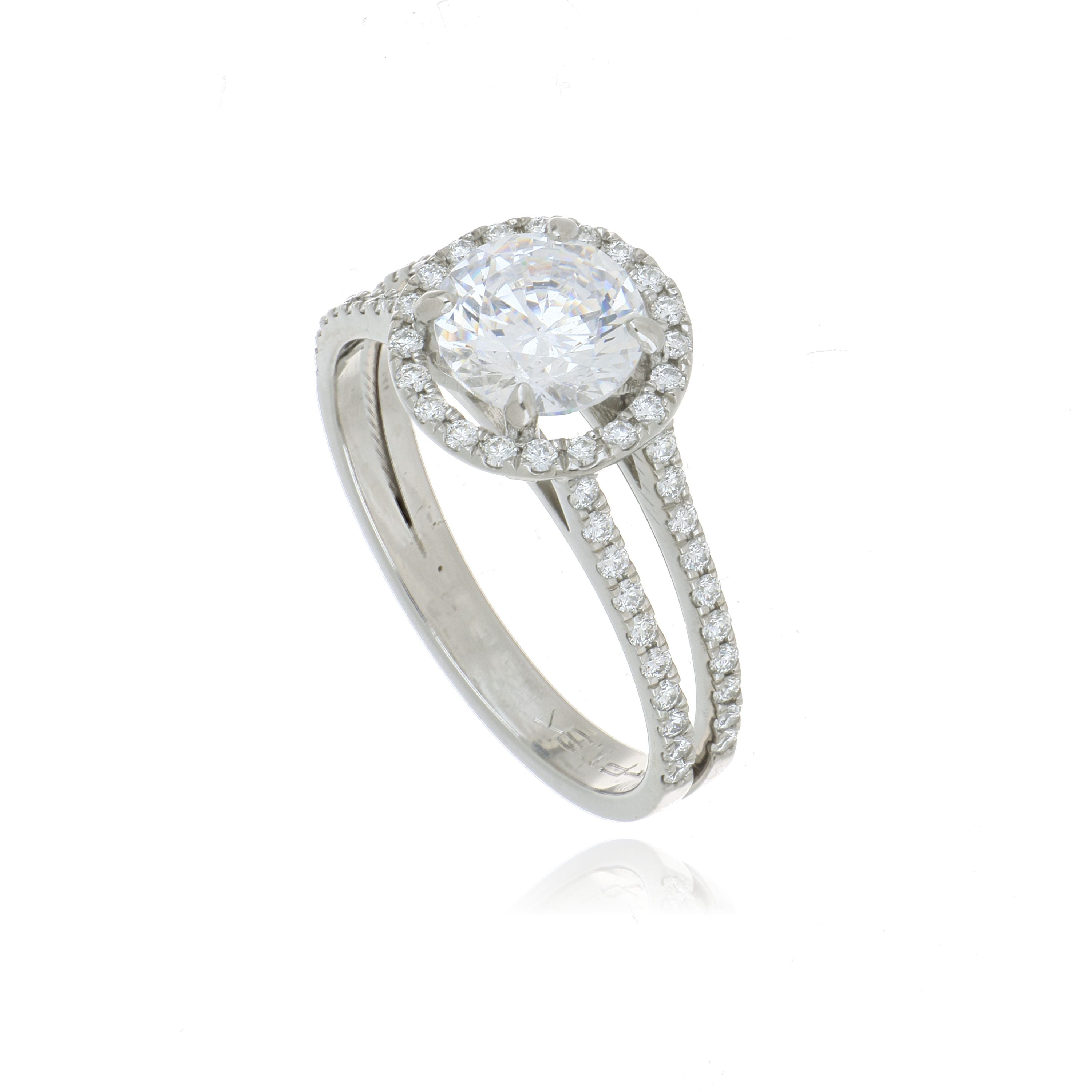 Platinum Diamond Accented Spilt Shank Halo Engagement Ring Semi Mount