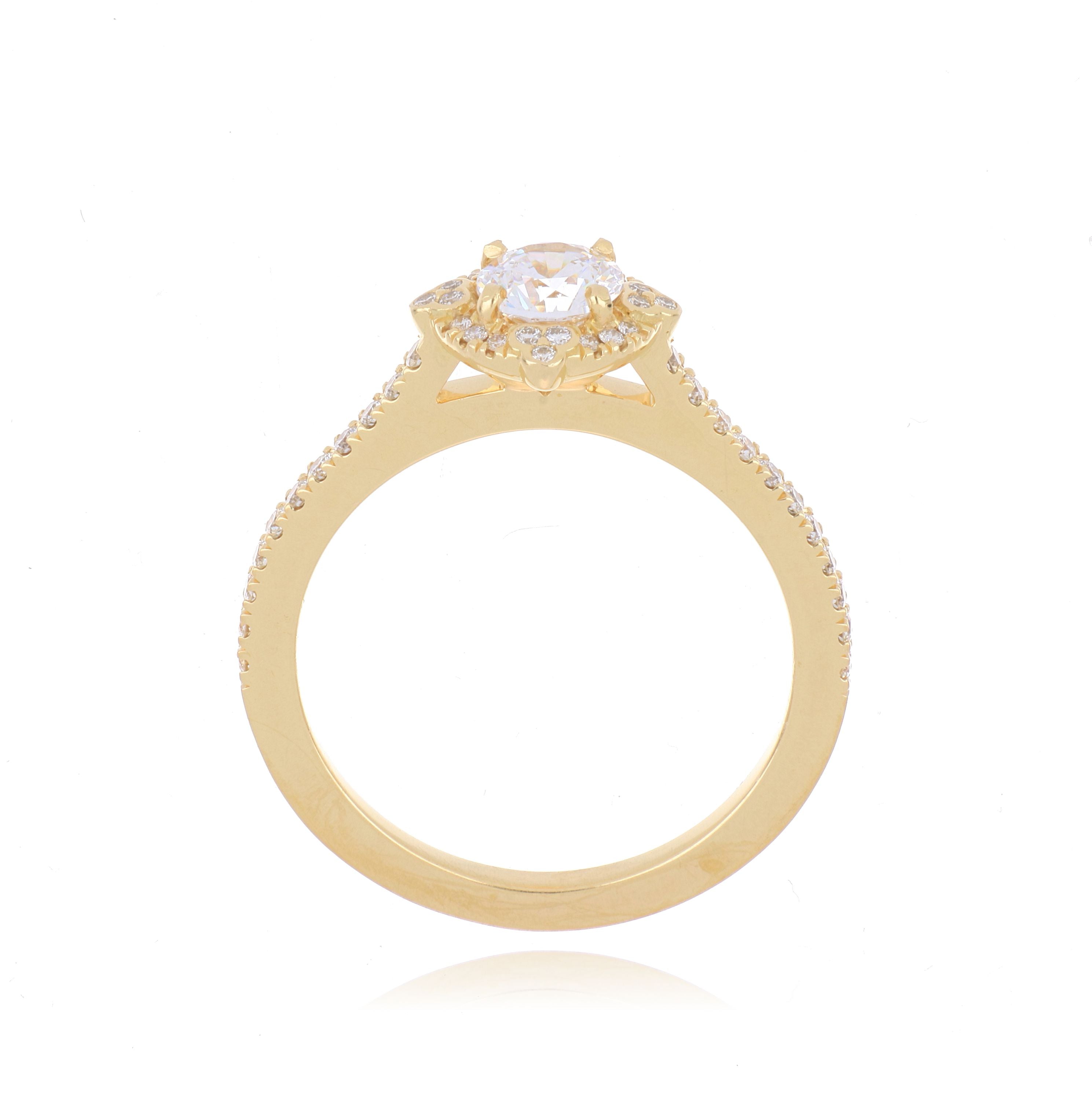 18k Yellow Gold Diamond Accented Compass Halo Engagement Ring Semi Mount