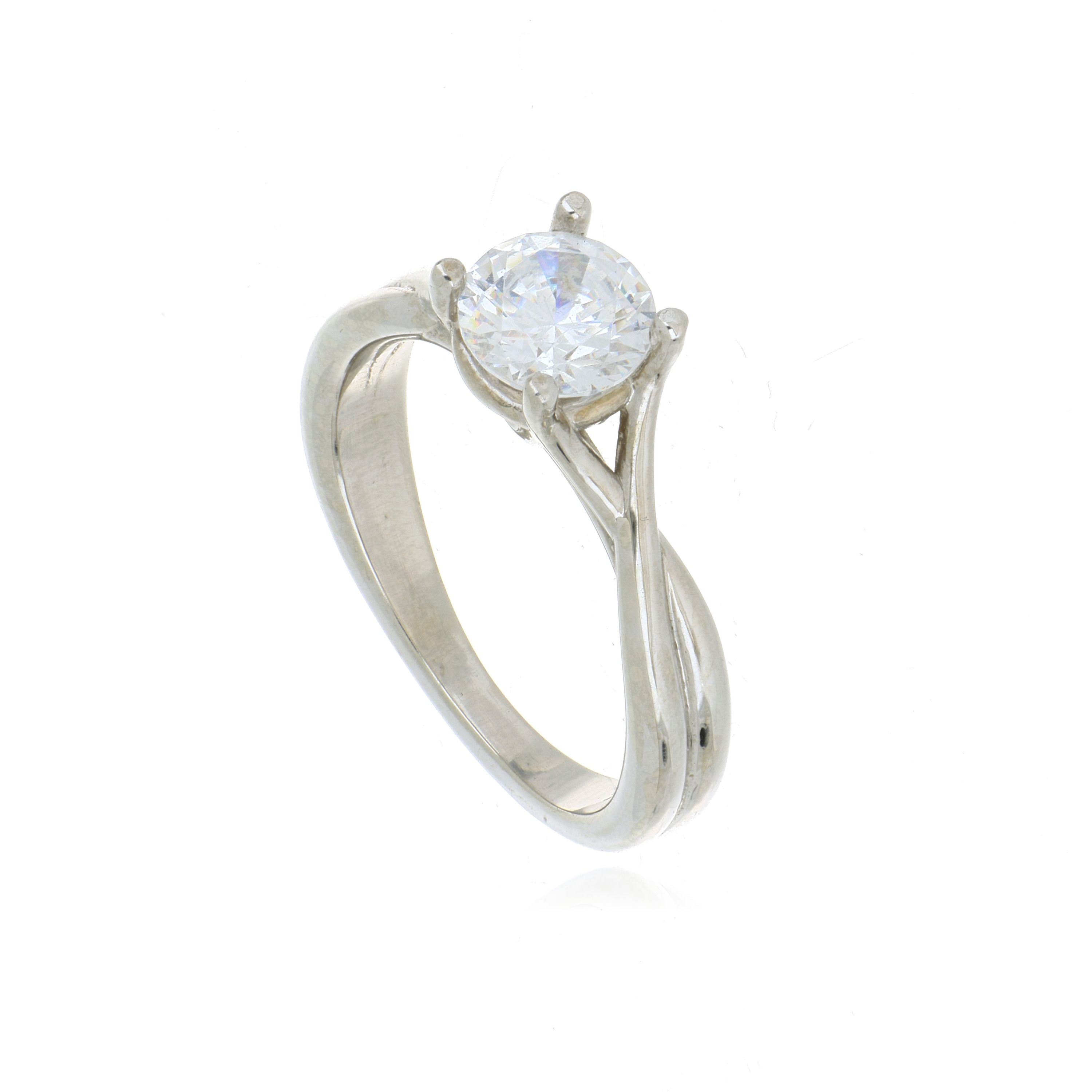 18k White Gold Crossover Solitaire Engagement Ring Semi Mount